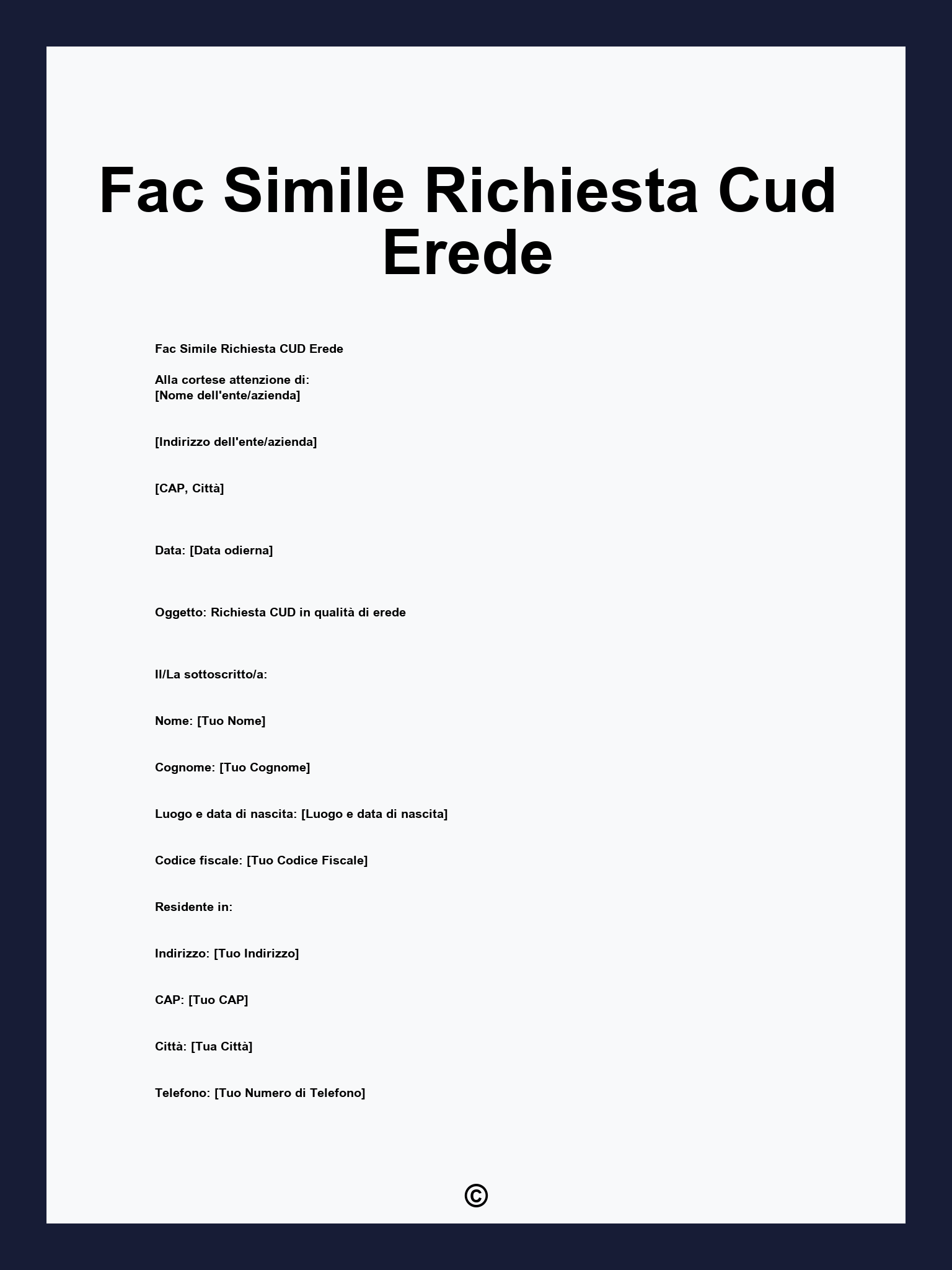Fac Simile Richiesta Cud Erede