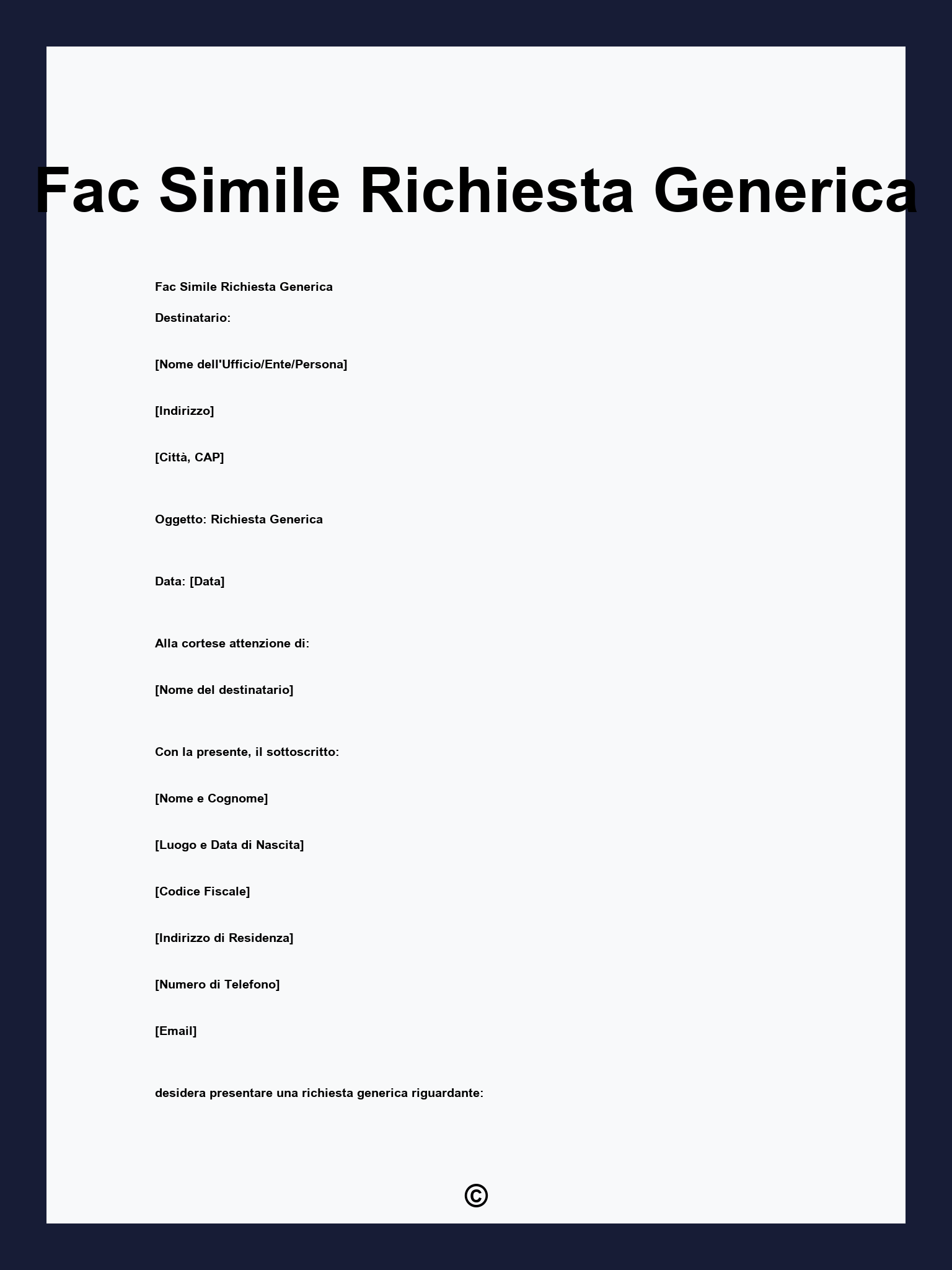 Fac Simile Richiesta Generica