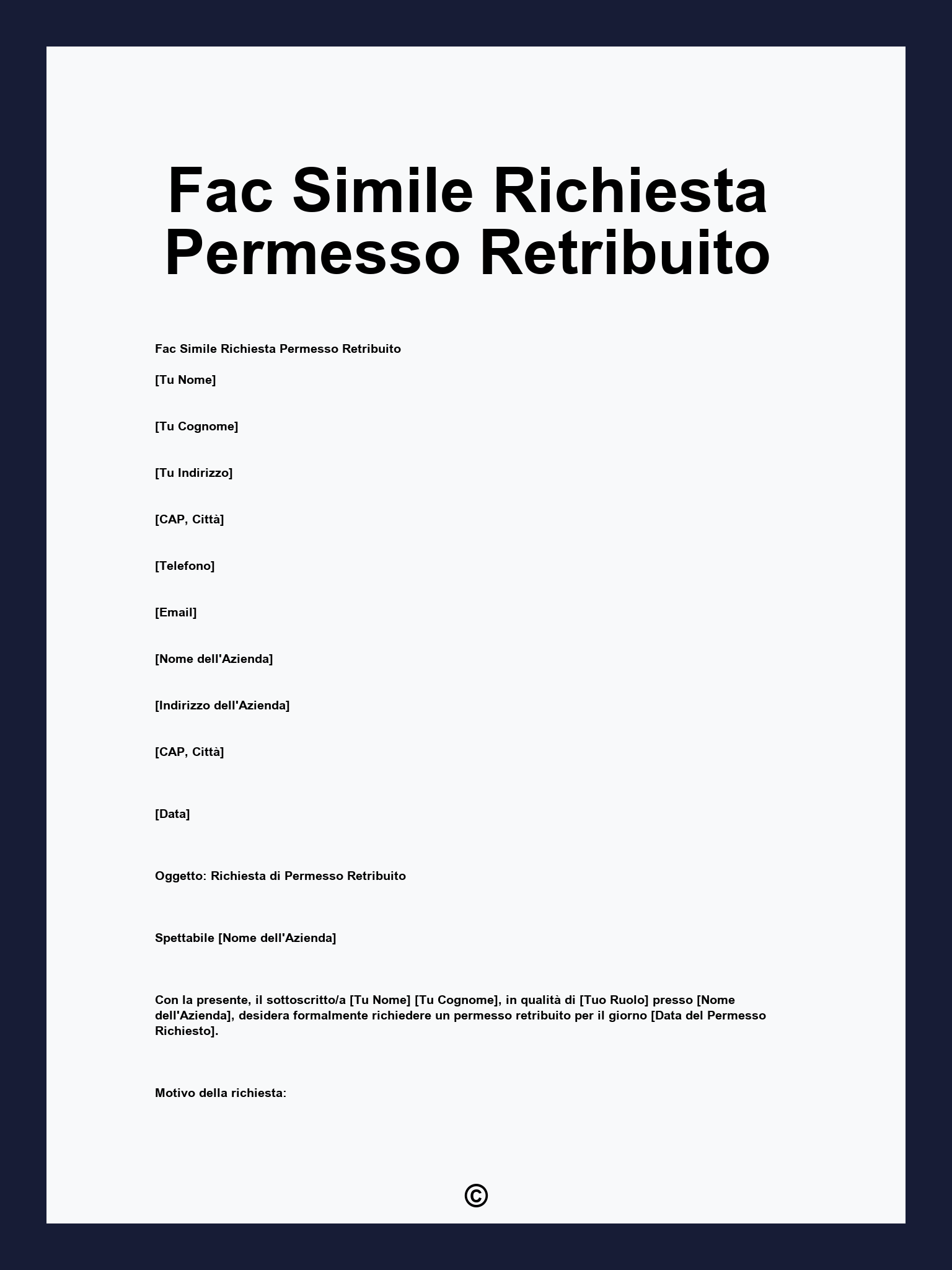Fac Simile Richiesta Permesso Retribuito