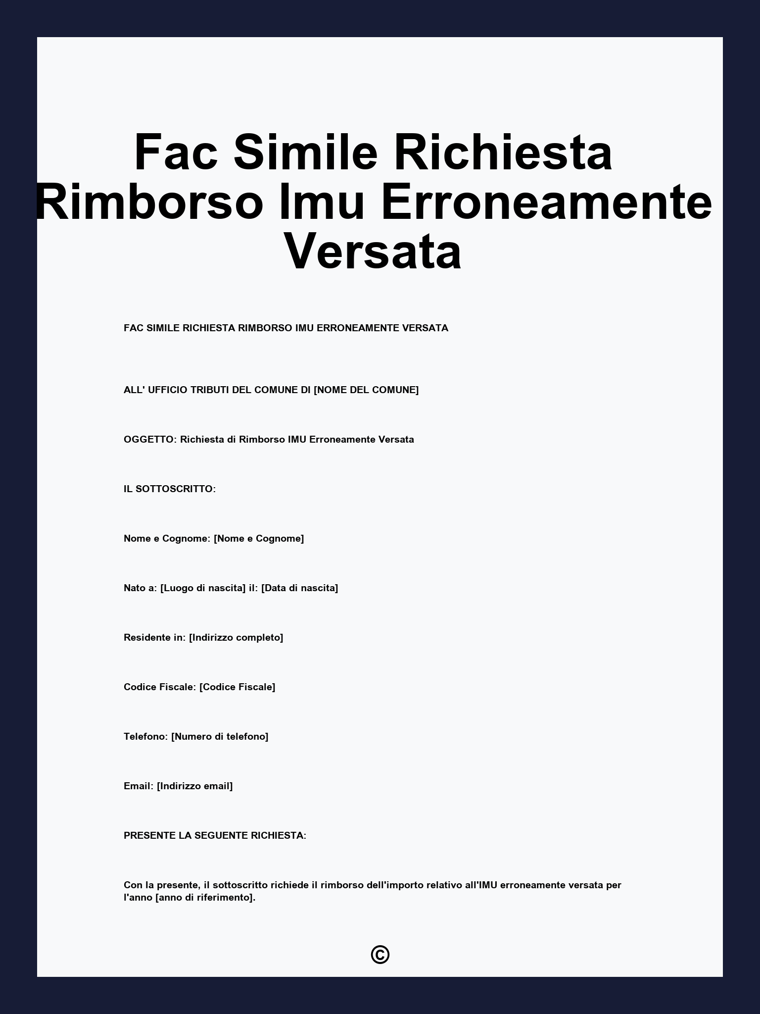 Fac Simile Richiesta Rimborso Imu Erroneamente Versata