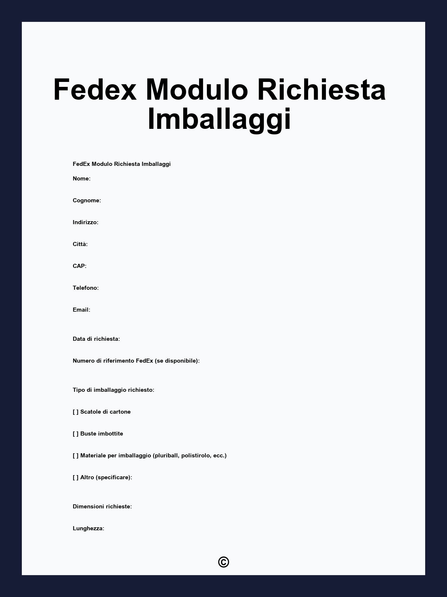 Fedex Modulo Richiesta Imballaggi