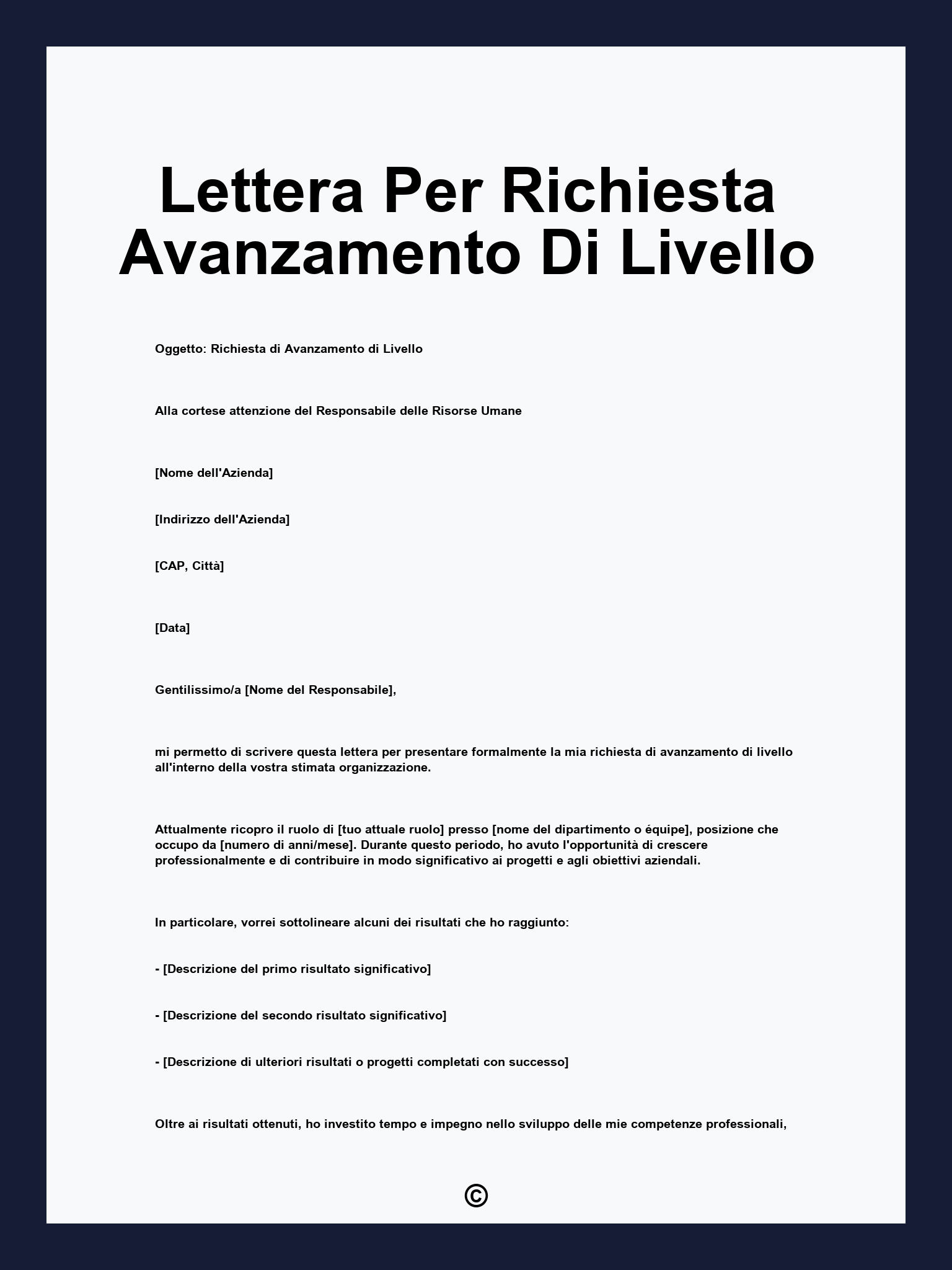 Lettera Per Richiesta Avanzamento Di Livello