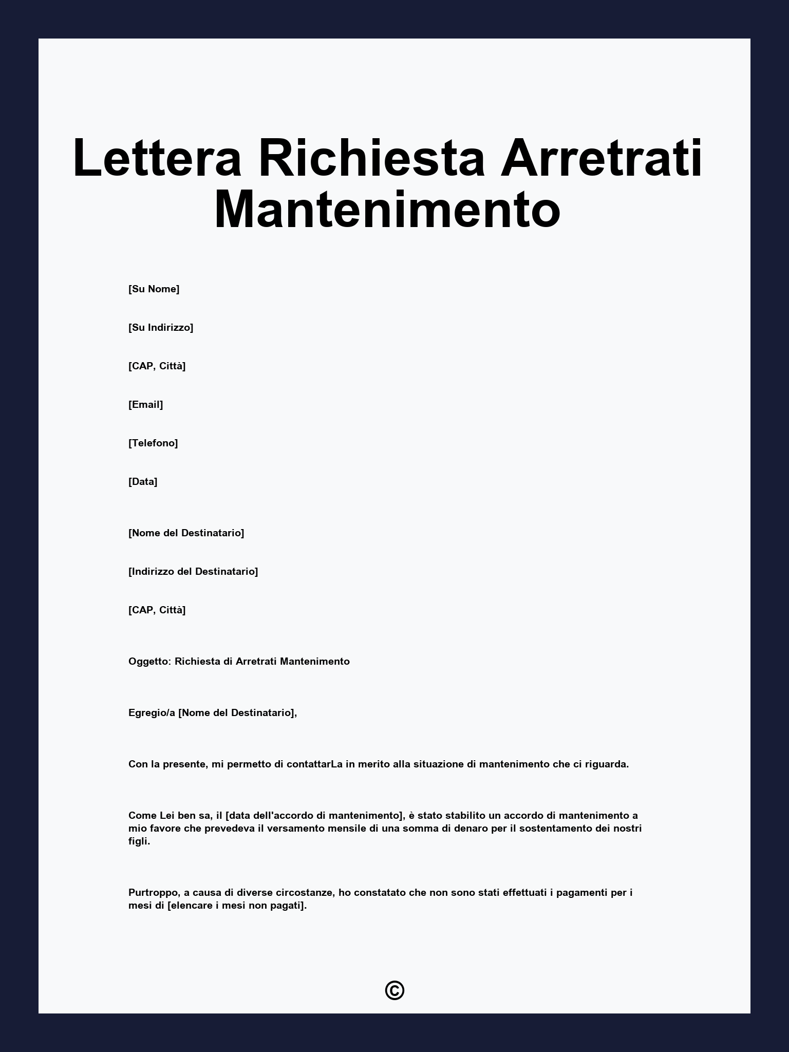 Lettera Richiesta Arretrati Mantenimento