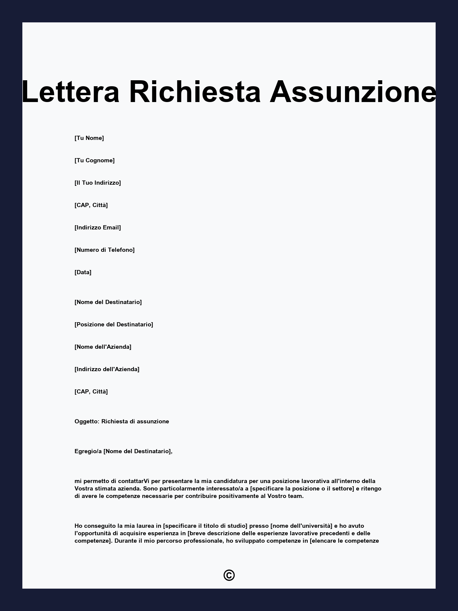 Lettera Richiesta Assunzione