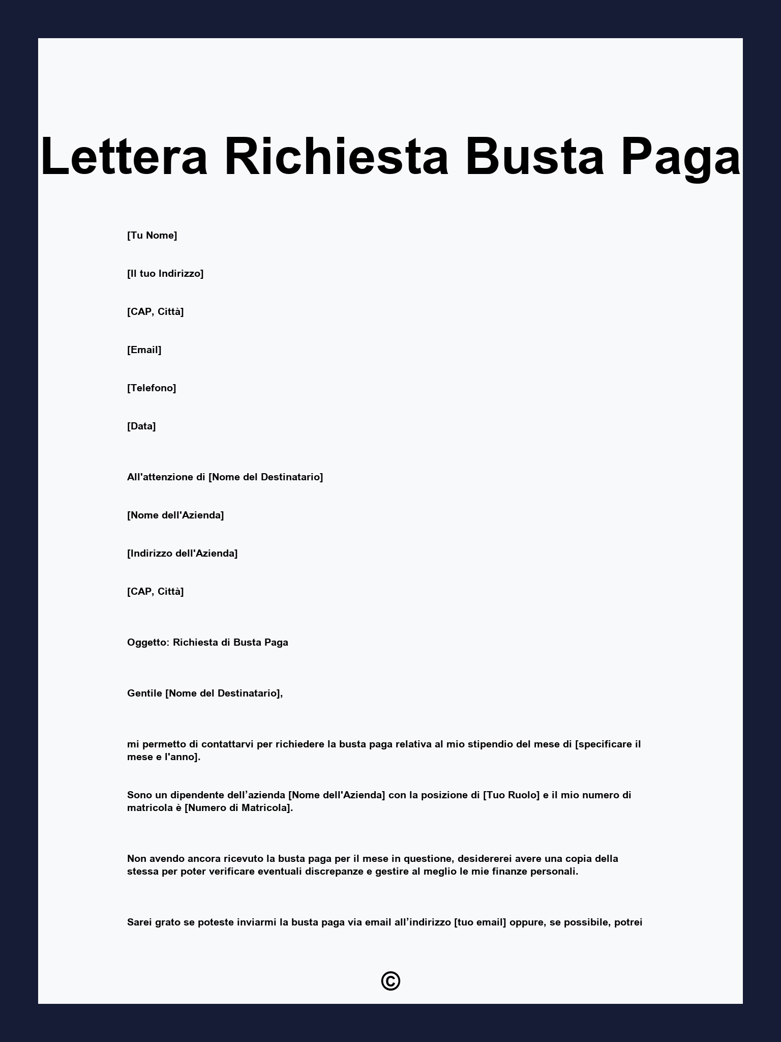 Lettera Richiesta Busta Paga