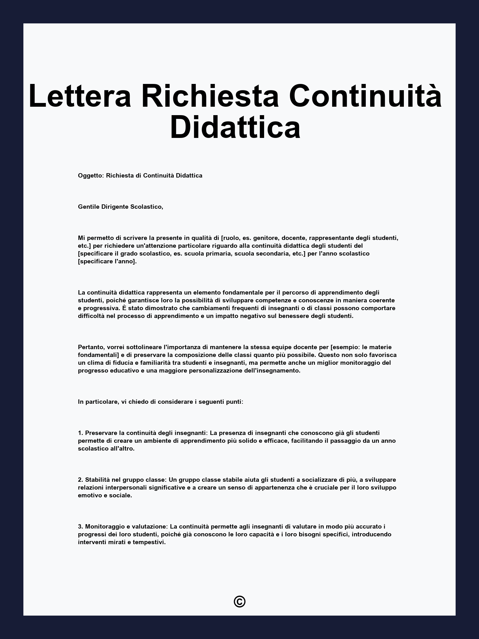 Lettera Richiesta Continuità Didattica