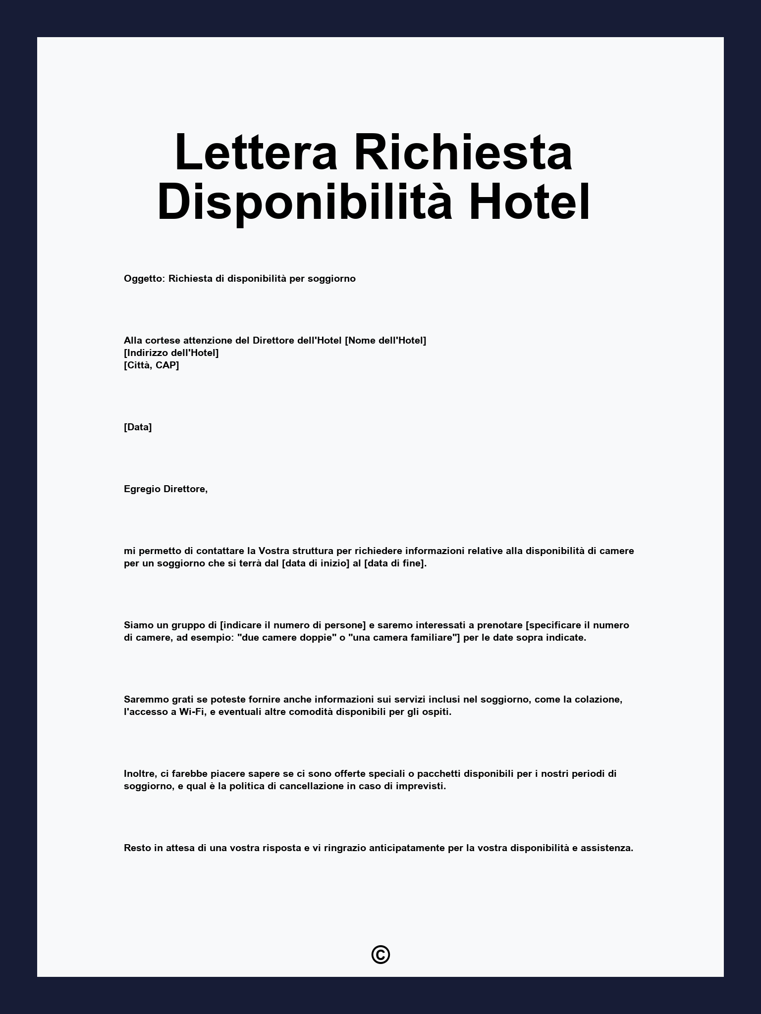Lettera Richiesta Disponibilità Hotel