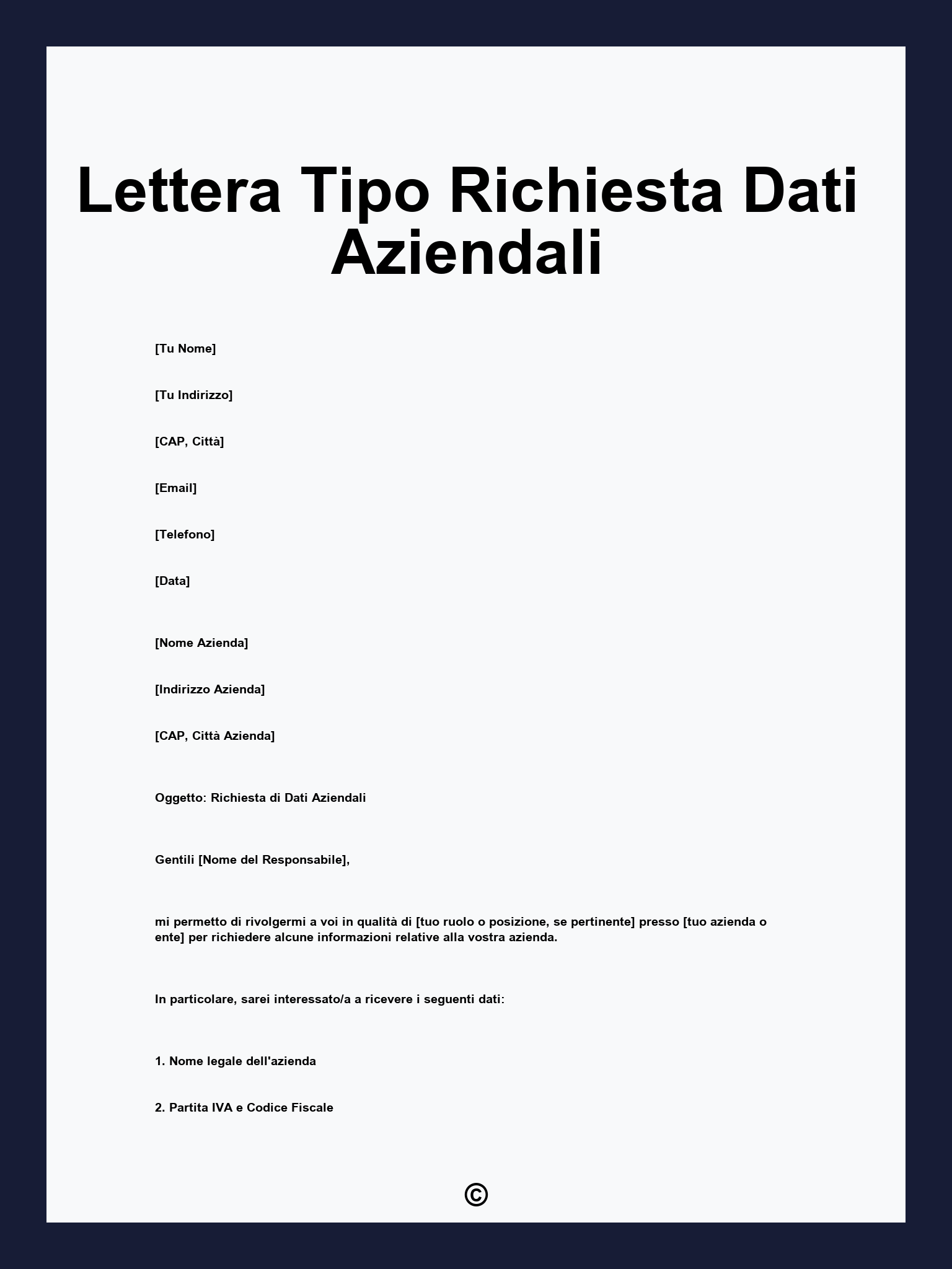 Lettera Tipo Richiesta Dati Aziendali