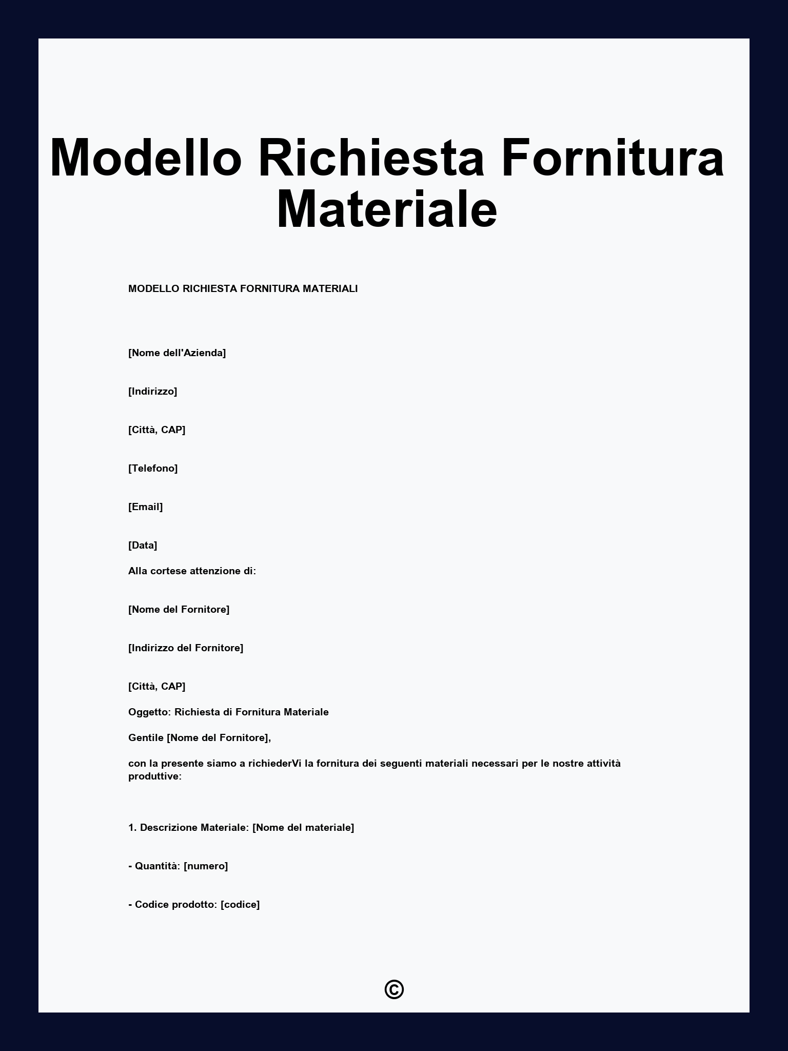 Modello Richiesta Fornitura Materiale