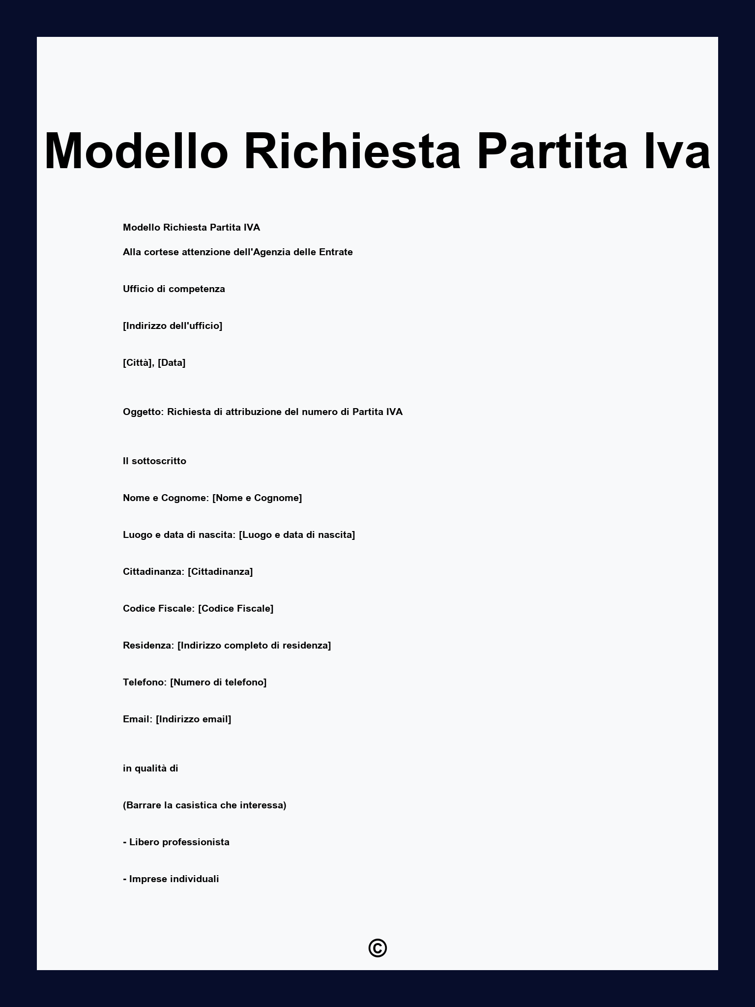 Modello Richiesta Partita Iva