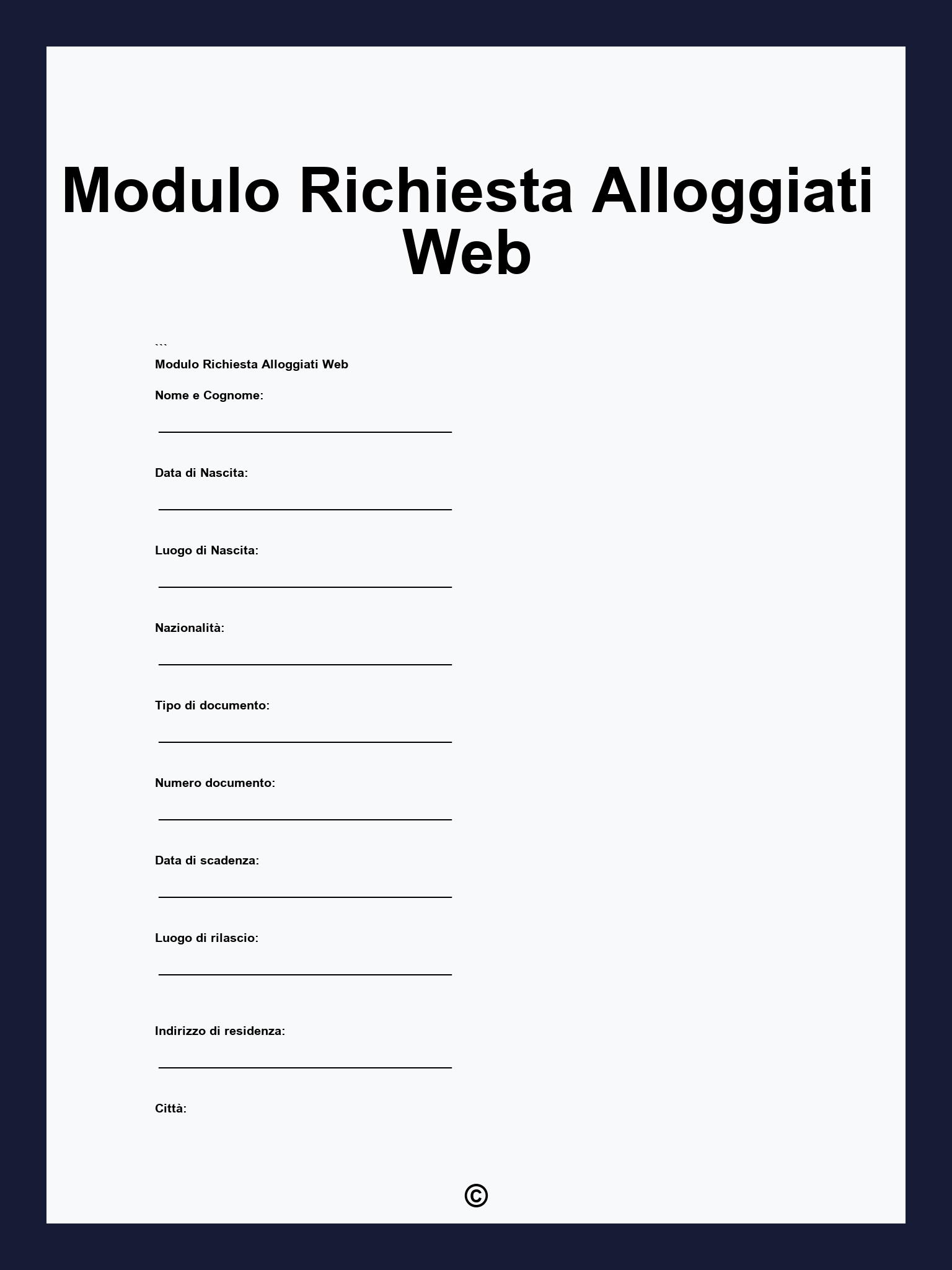 Modulo Richiesta Alloggiati Web