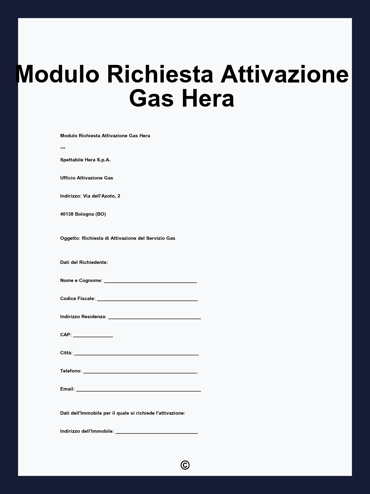 Modulo Richiesta Attivazione Gas Hera