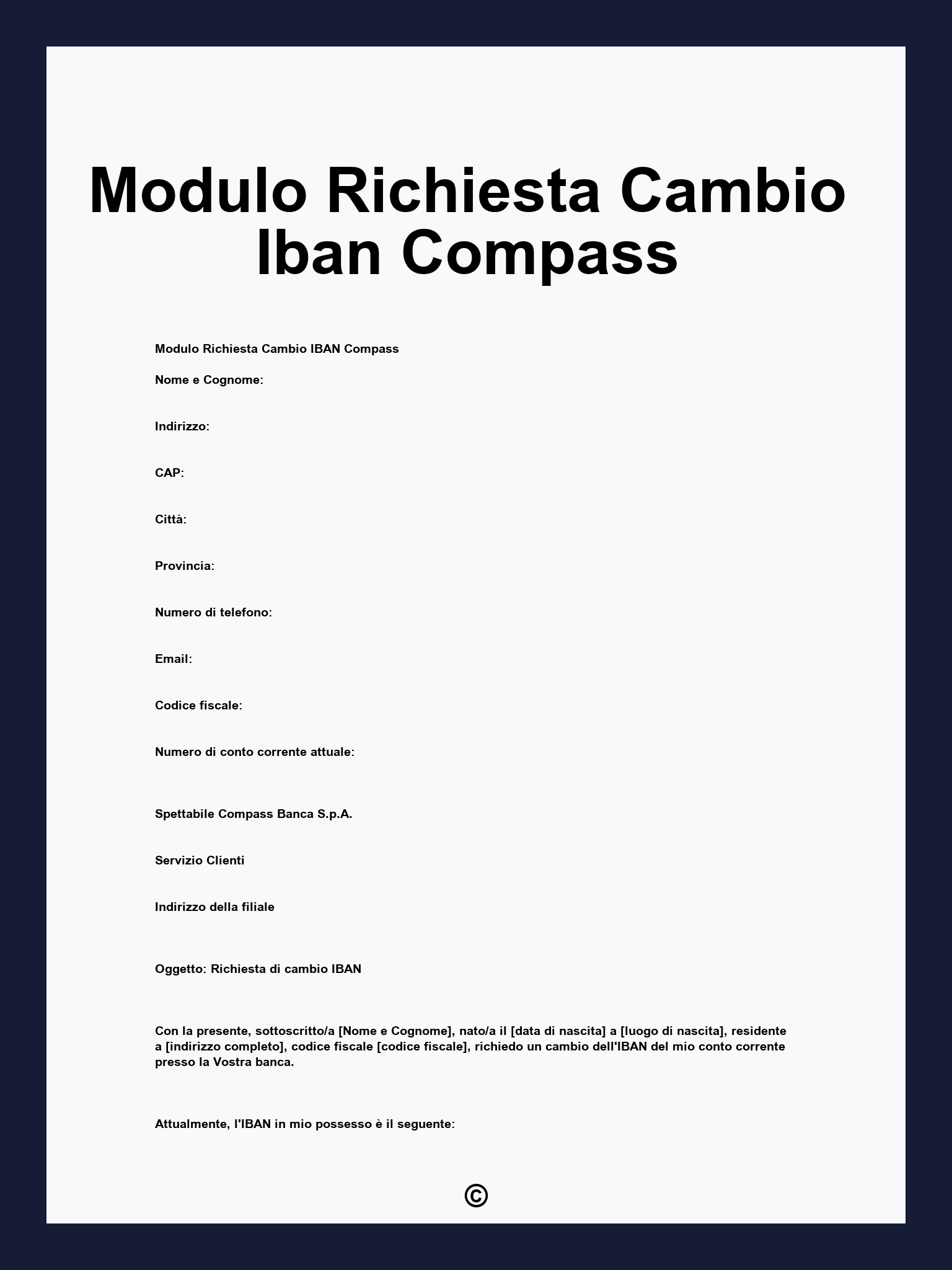 Modulo Richiesta Cambio Iban Compass