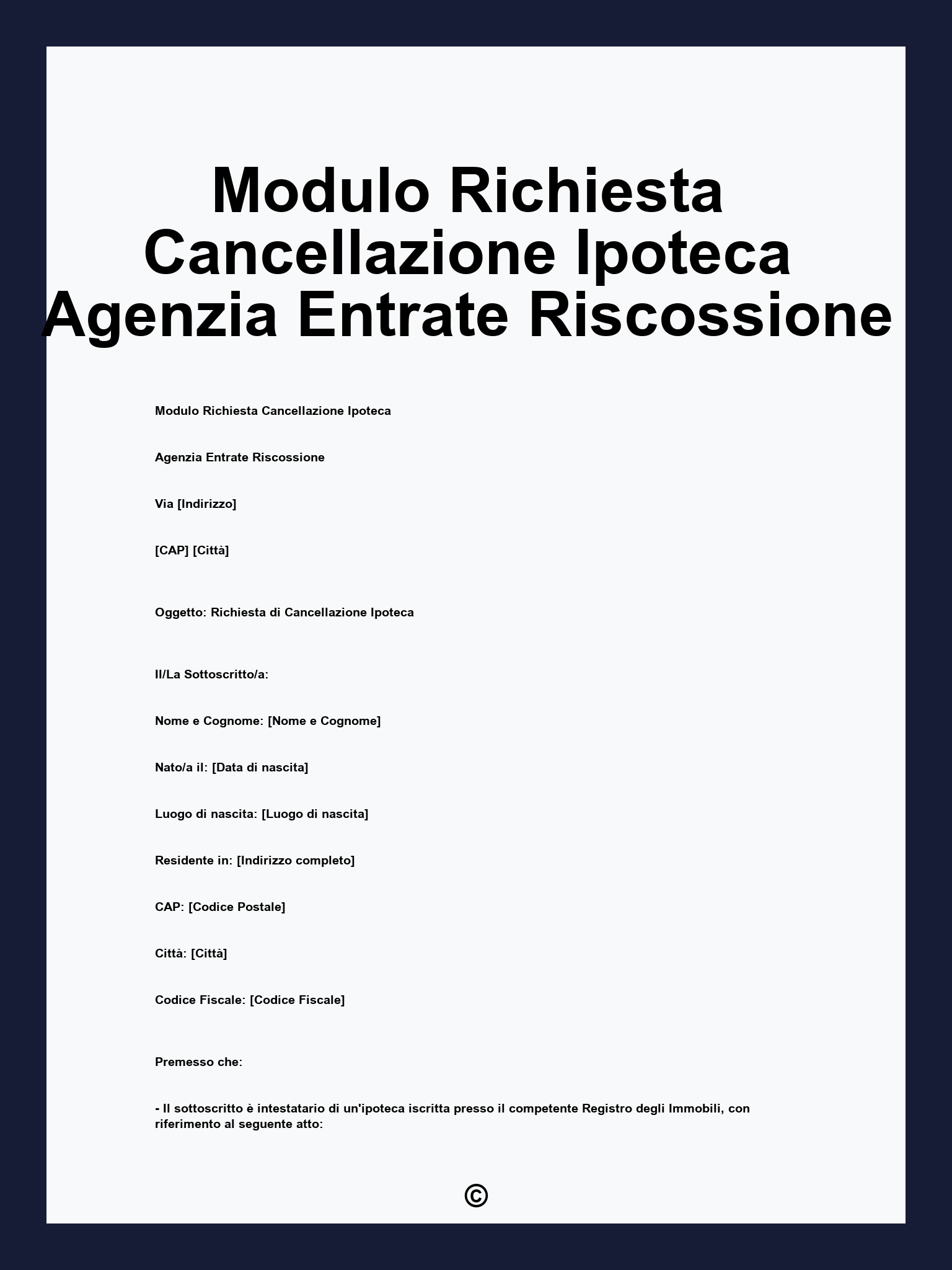 Modulo Richiesta Cancellazione Ipoteca Agenzia Entrate Riscossione