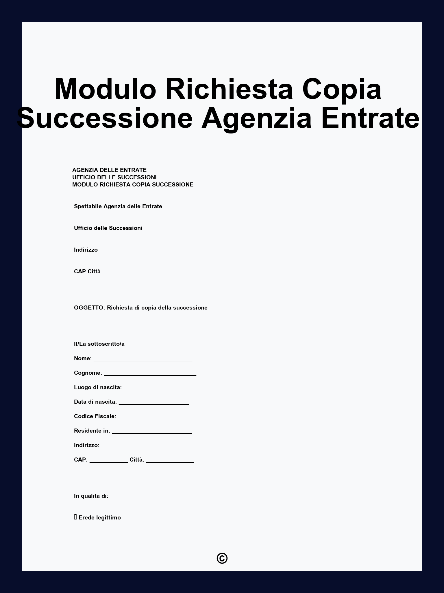 Modulo Richiesta Copia Successione Agenzia Entrate