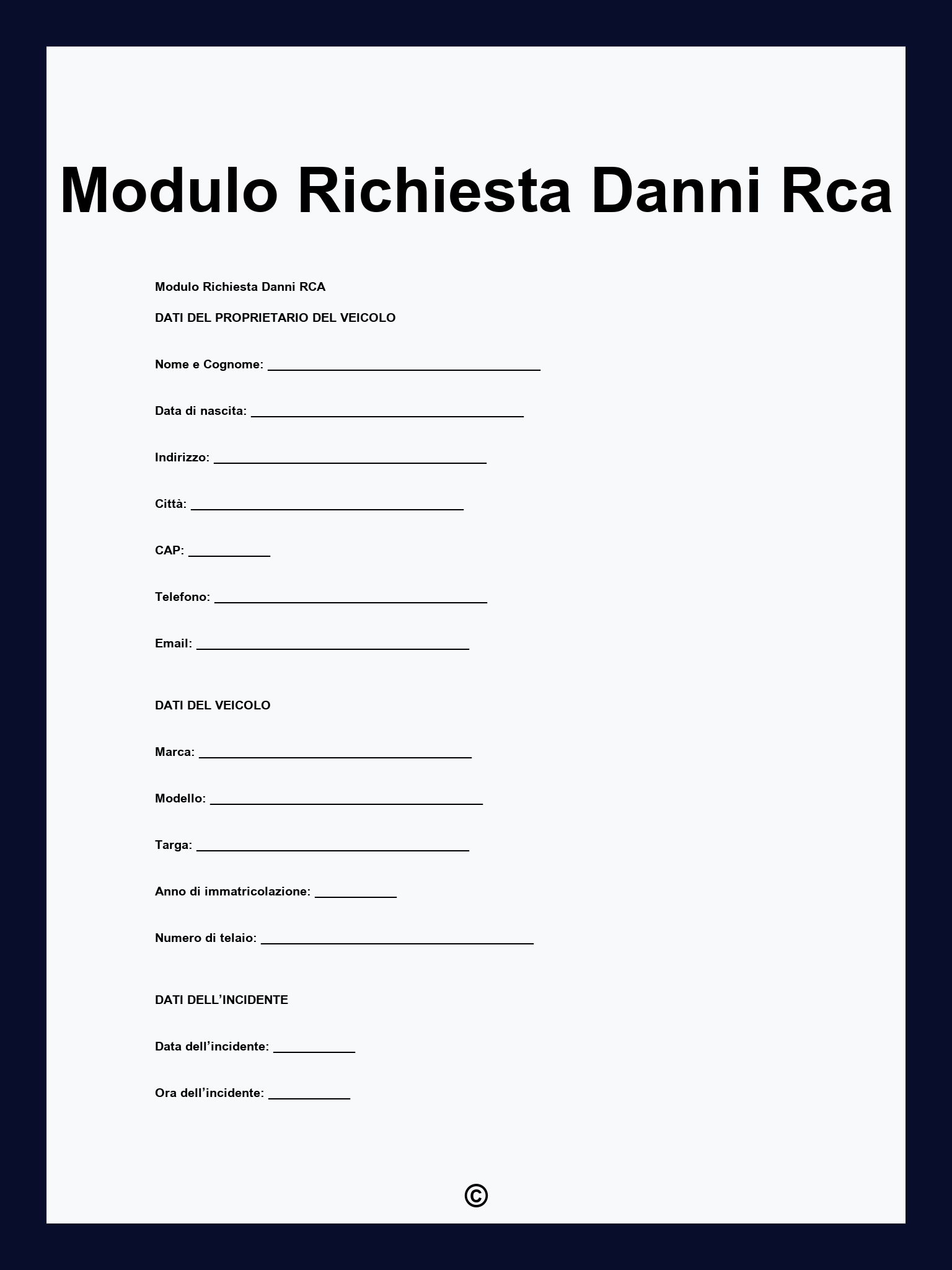 Modulo Richiesta Danni Rca