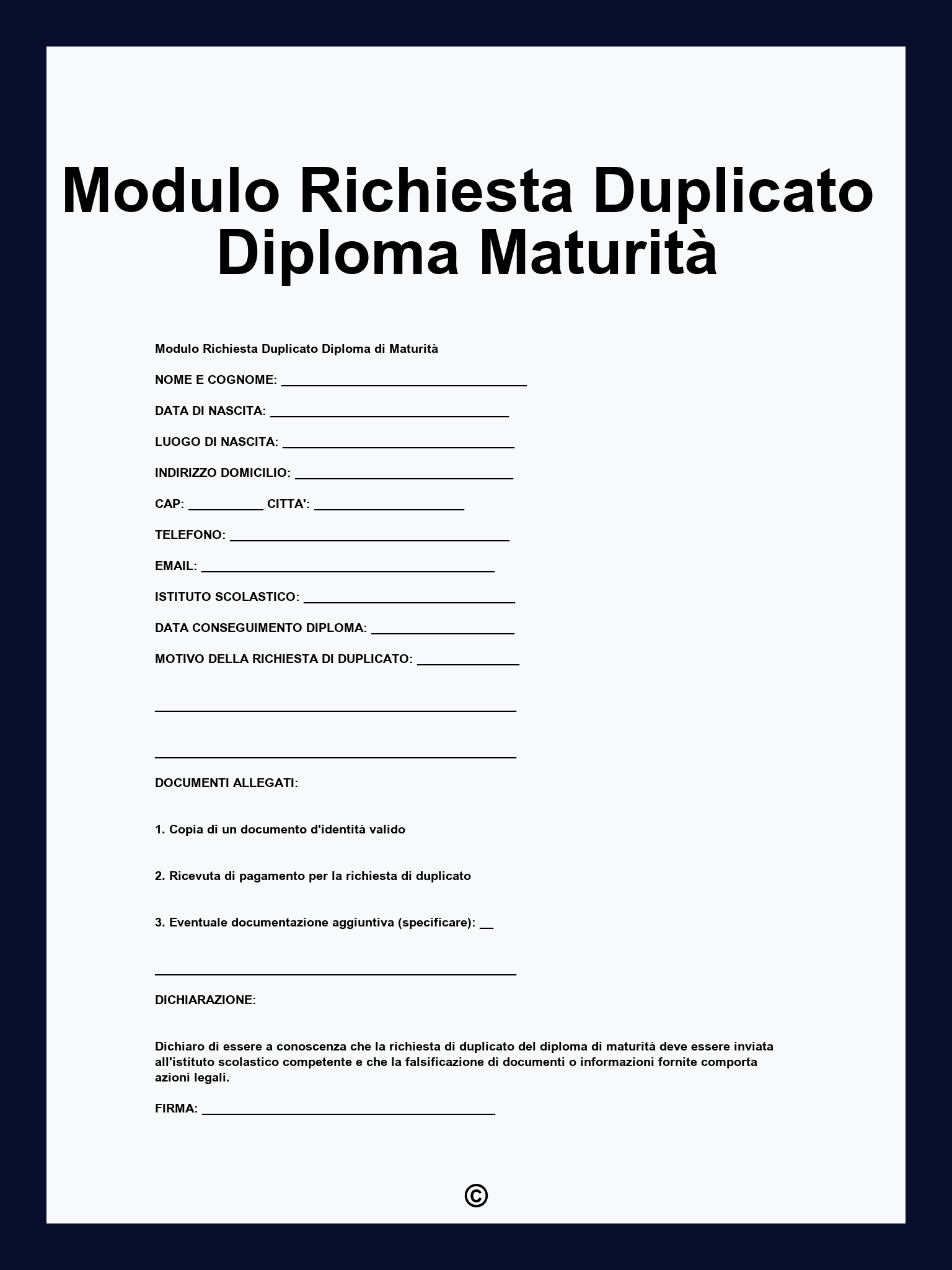 Modulo Richiesta Duplicato Diploma Maturità