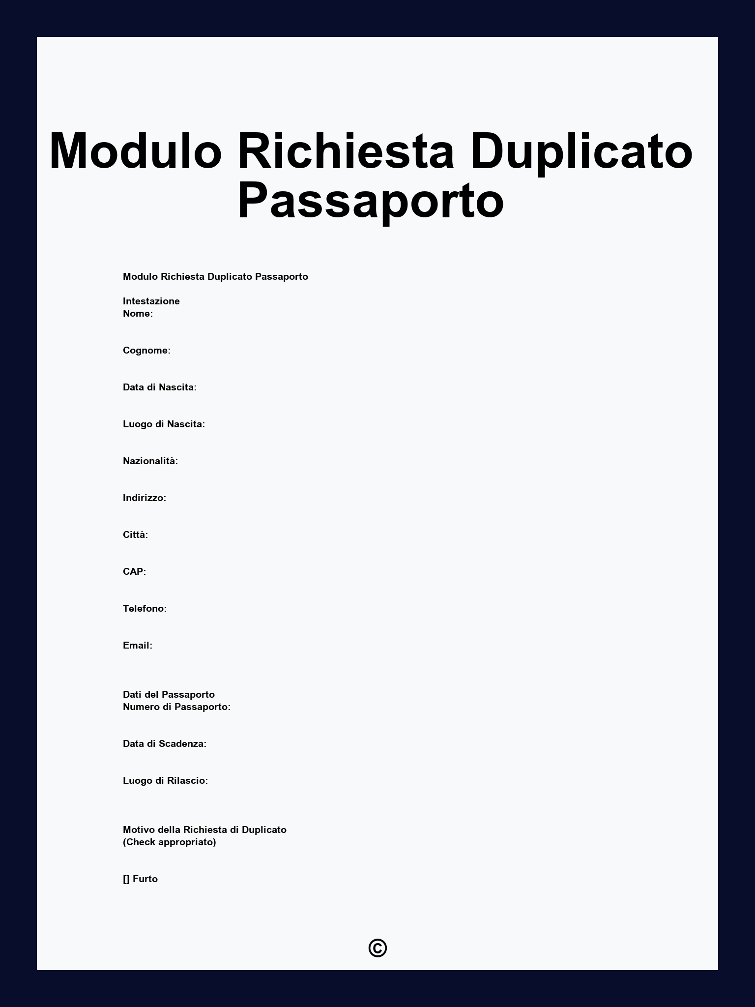 Modulo Richiesta Duplicato Passaporto