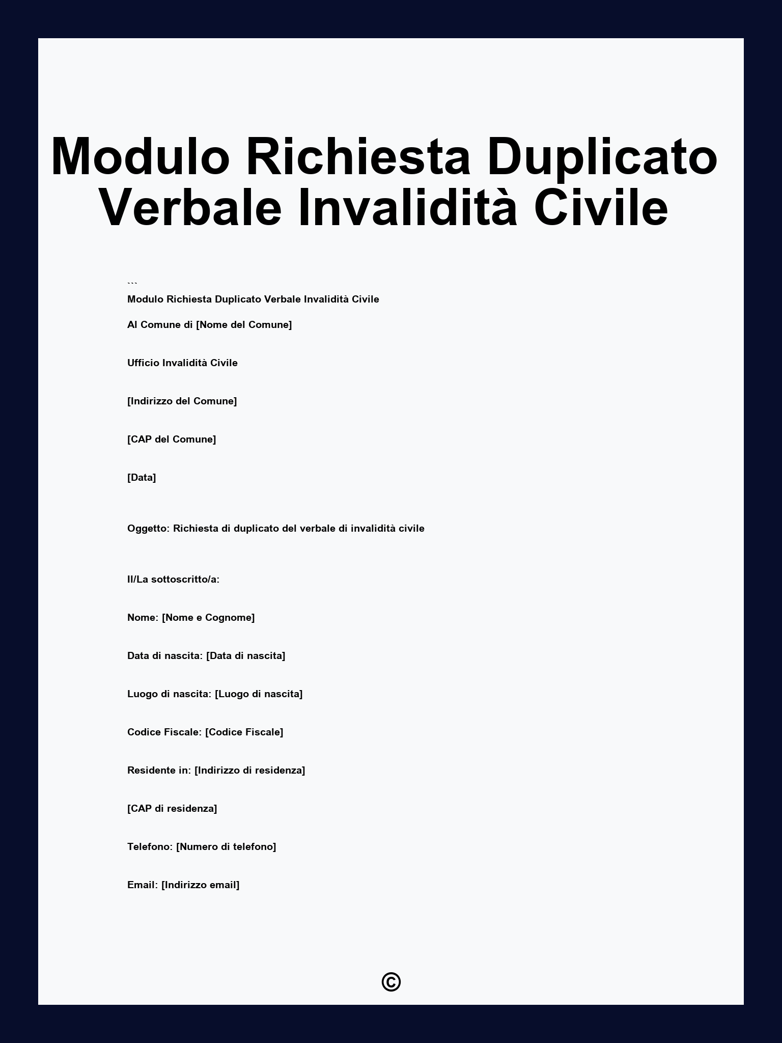Modulo Richiesta Duplicato Verbale Invalidità Civile