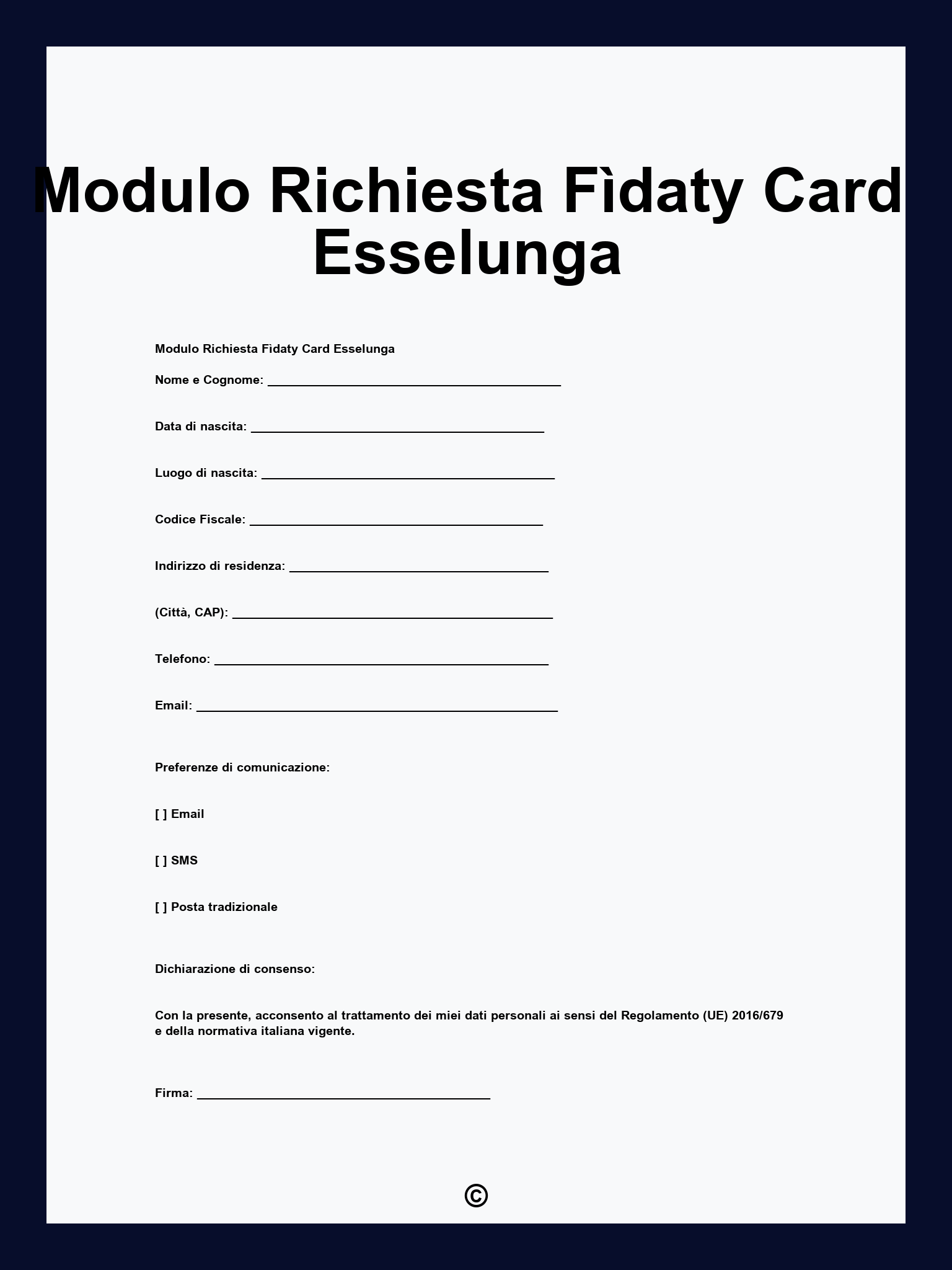 Modulo Richiesta Fìdaty Card Esselunga