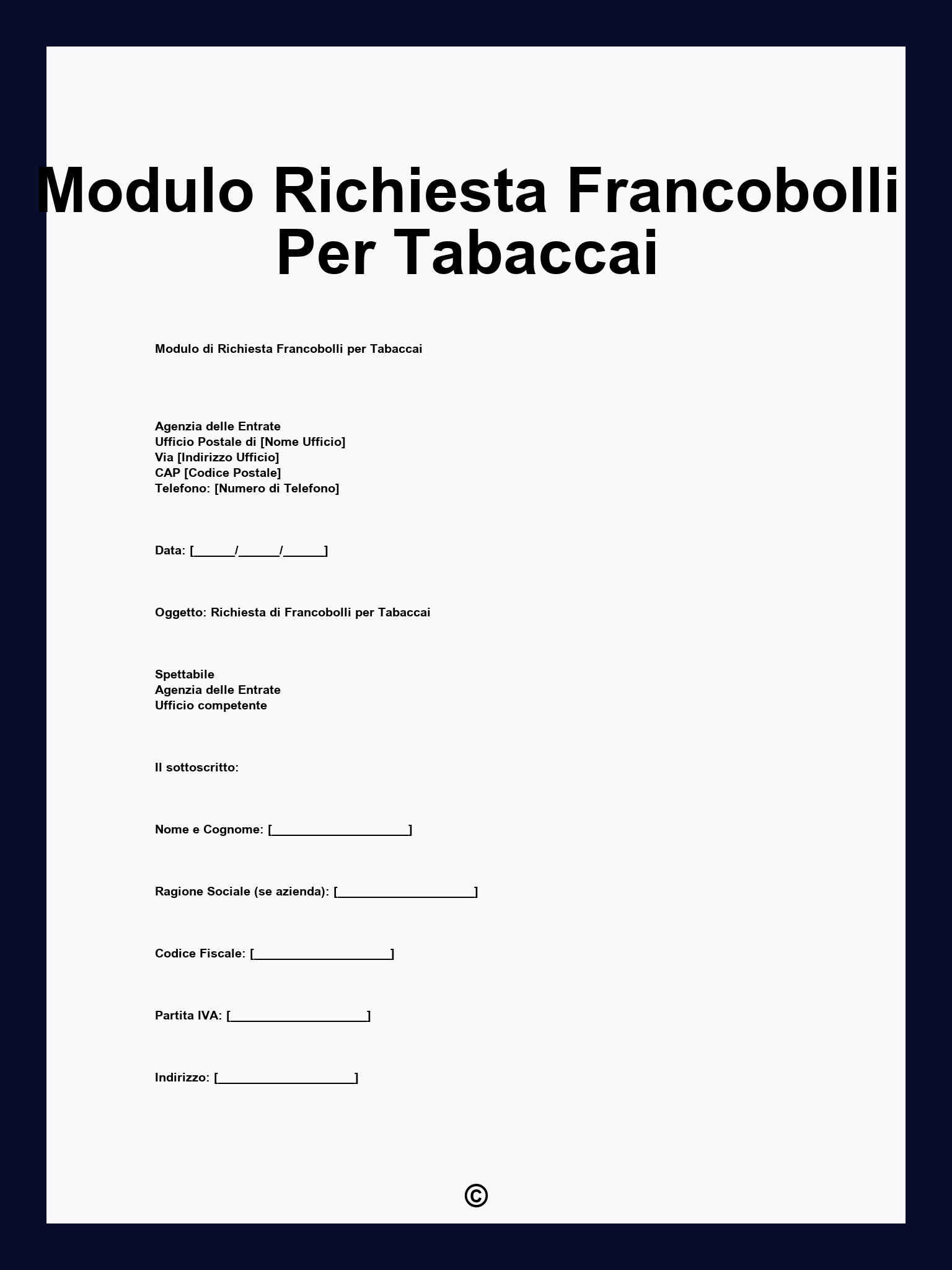 Modulo Richiesta Francobolli Per Tabaccai