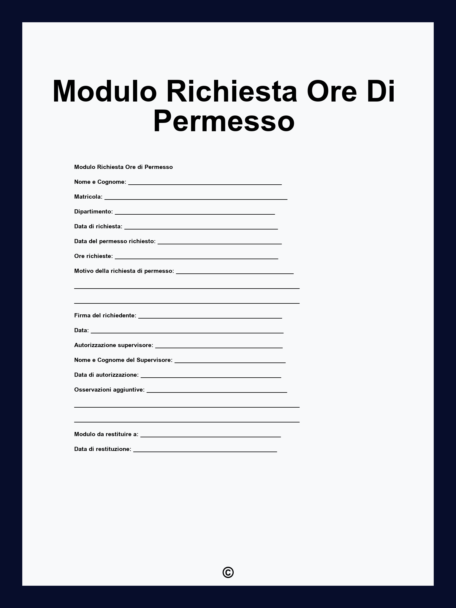 Modulo Richiesta Ore Di Permesso