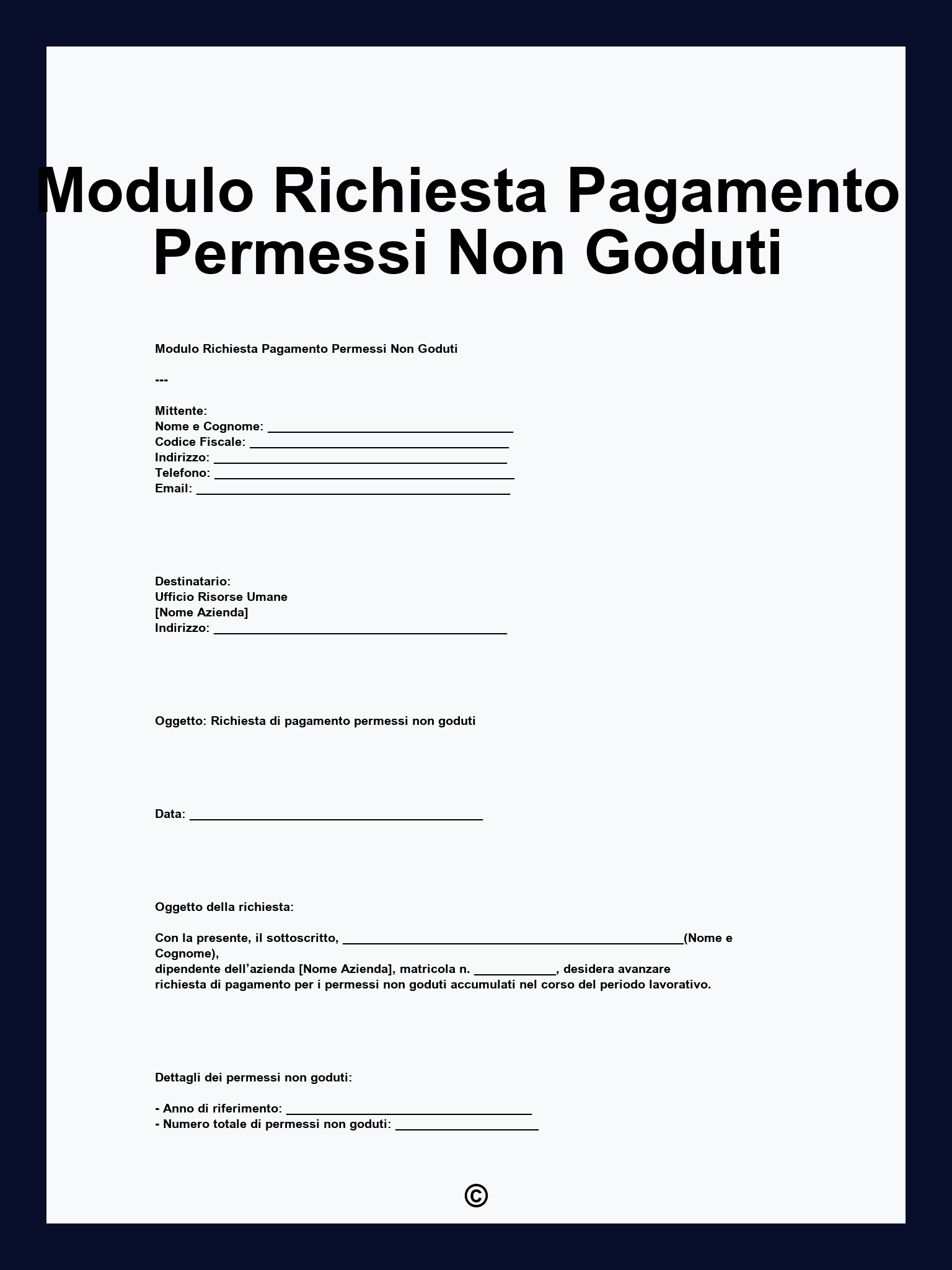 Modulo Richiesta Pagamento Permessi Non Goduti