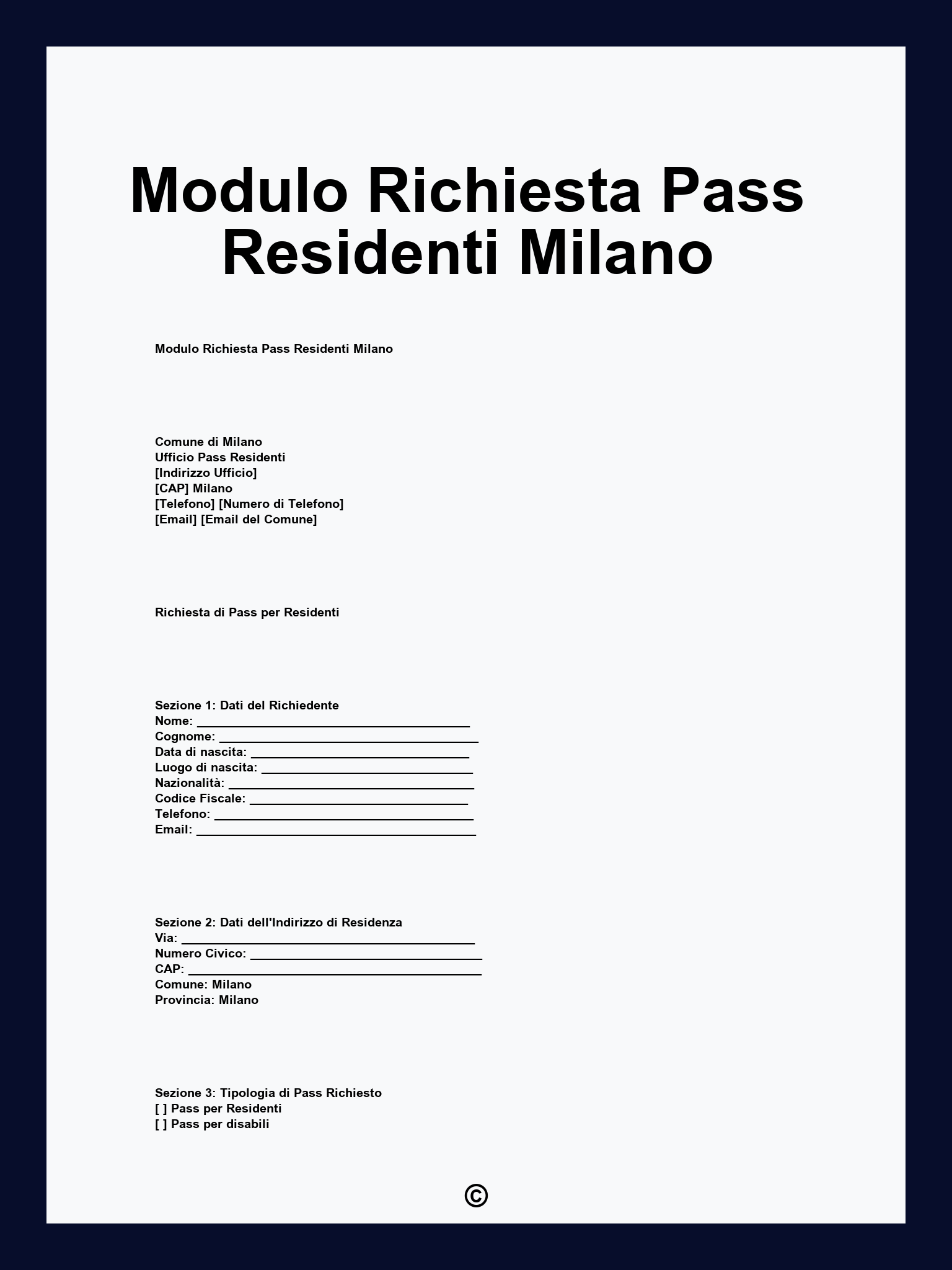Modulo Richiesta Pass Residenti Milano