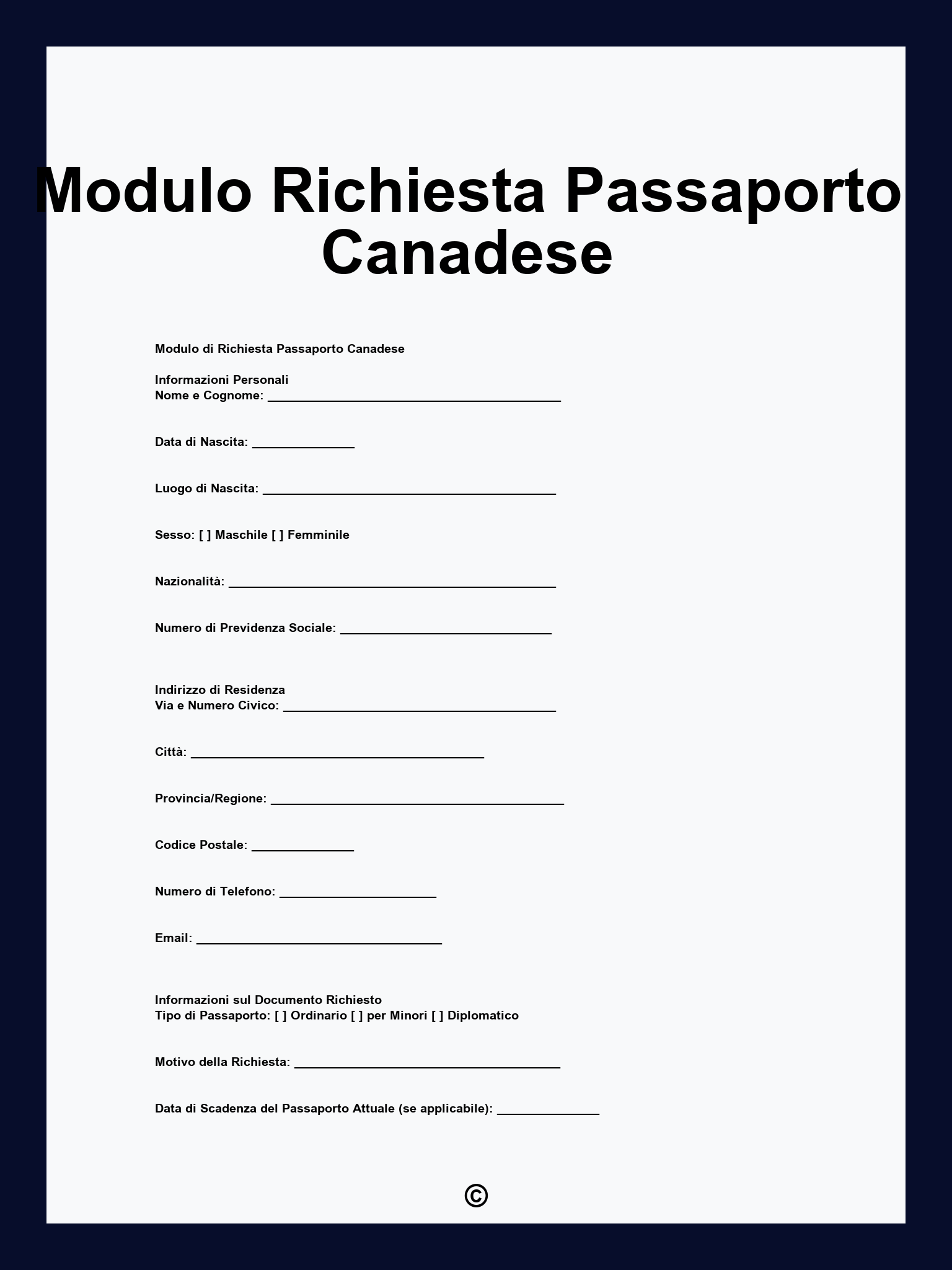 Modulo Richiesta Passaporto Canadese