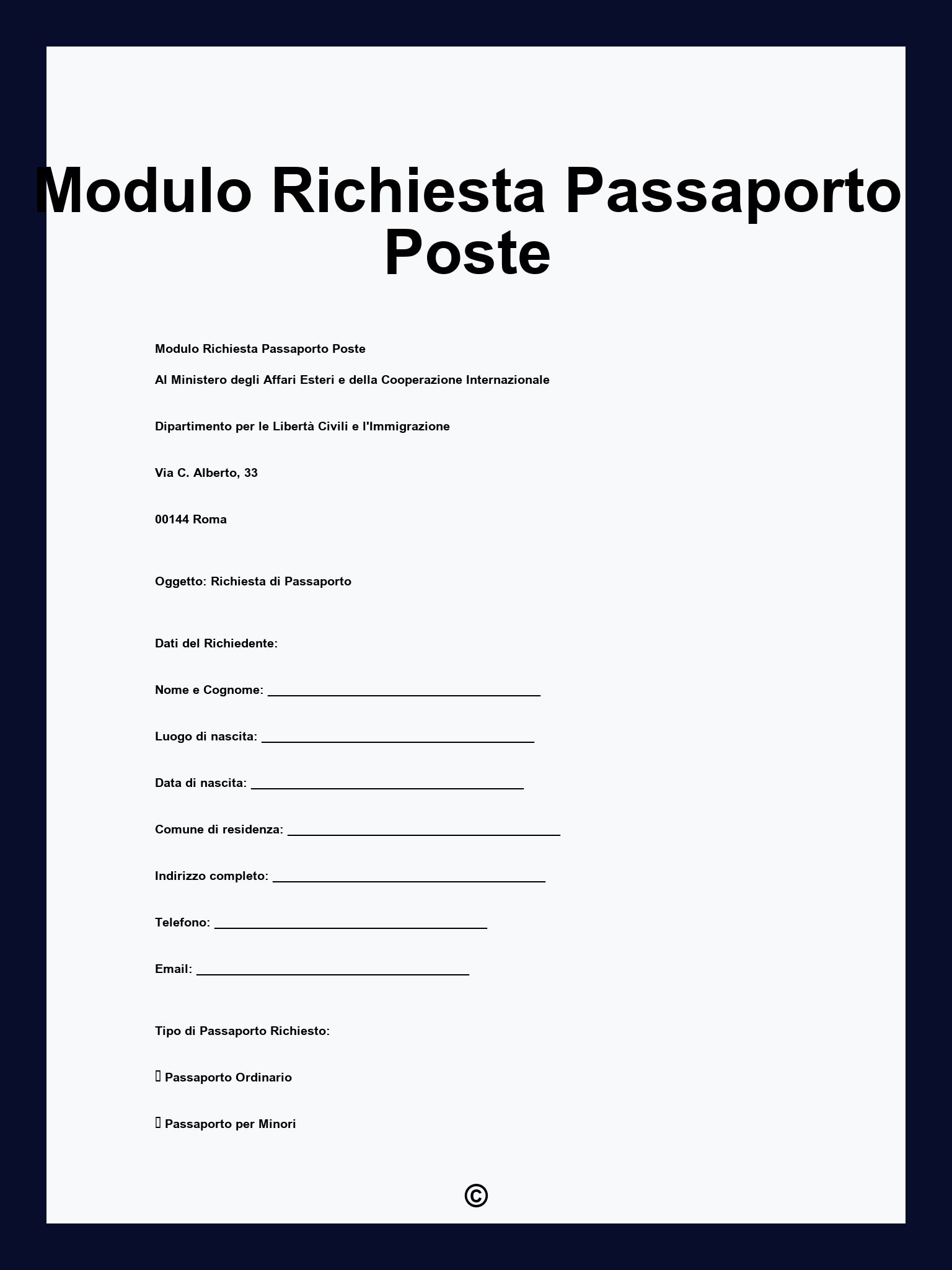 Modulo Richiesta Passaporto Poste