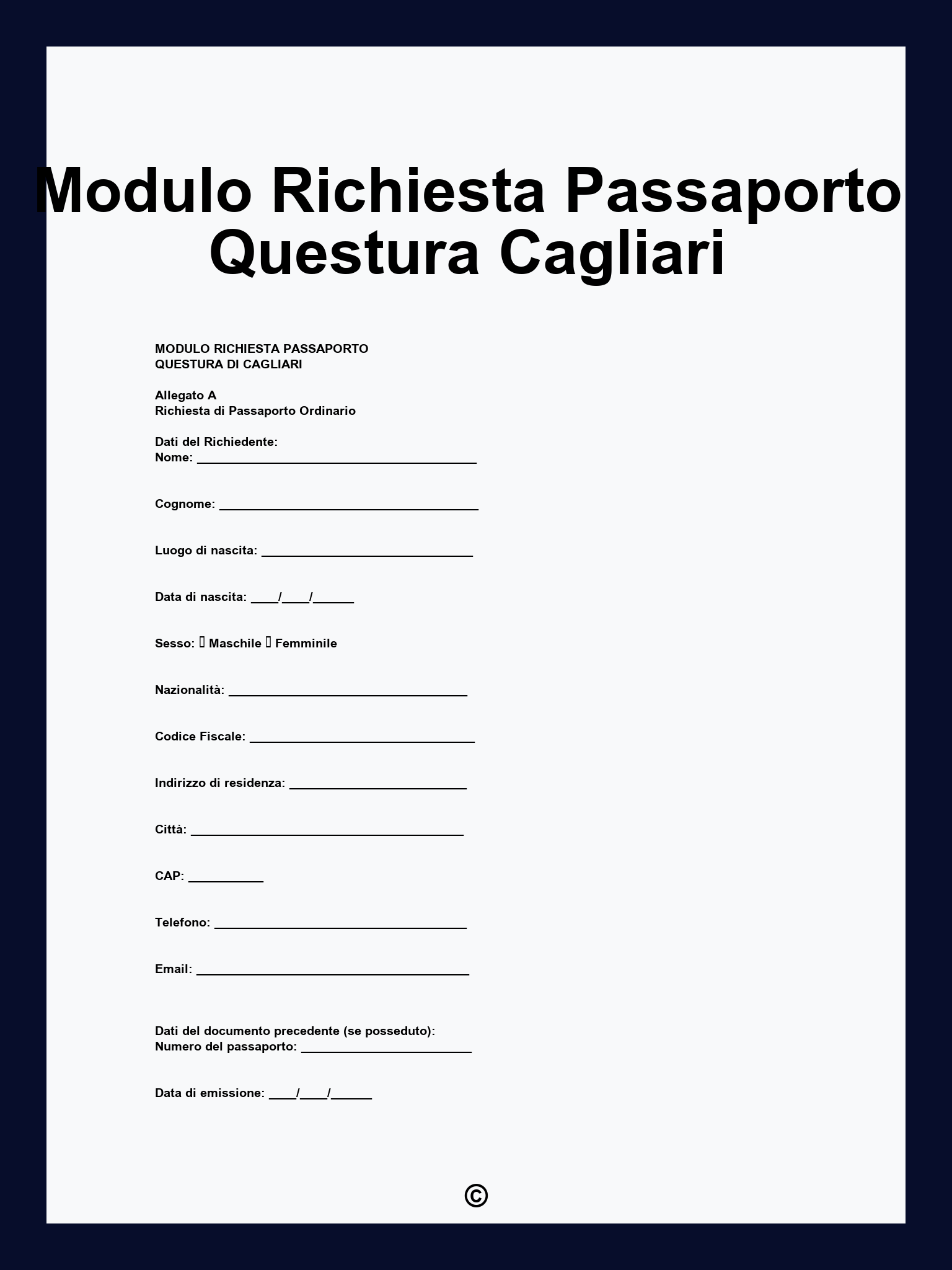 Modulo Richiesta Passaporto Questura Cagliari