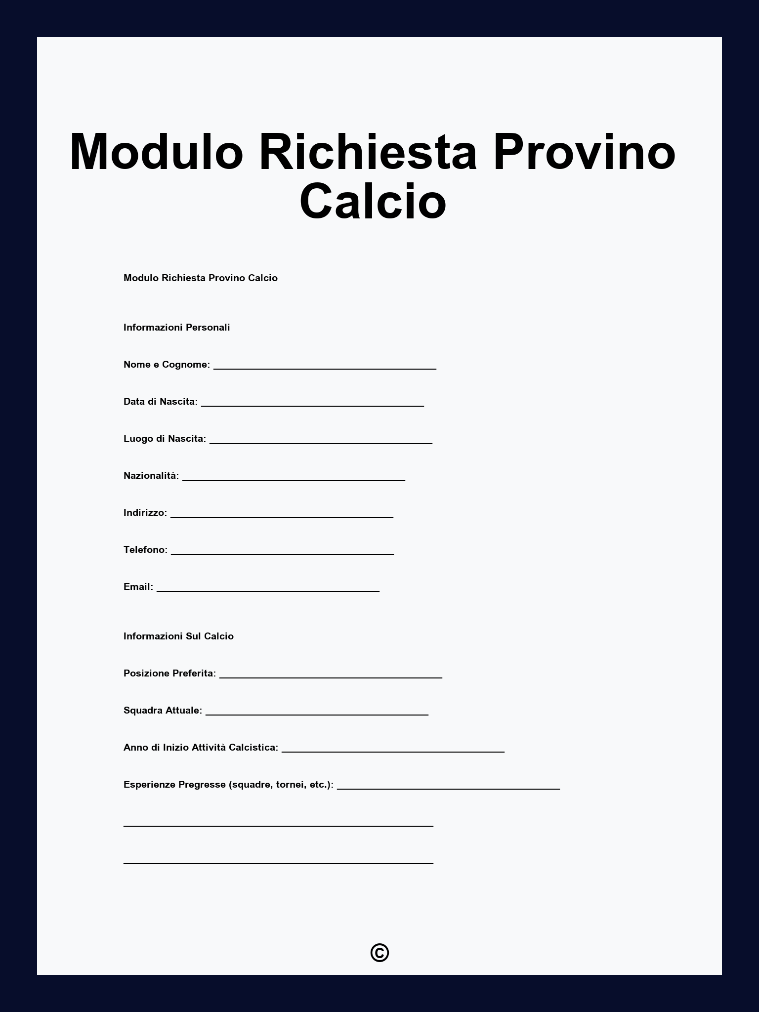 Modulo Richiesta Provino Calcio