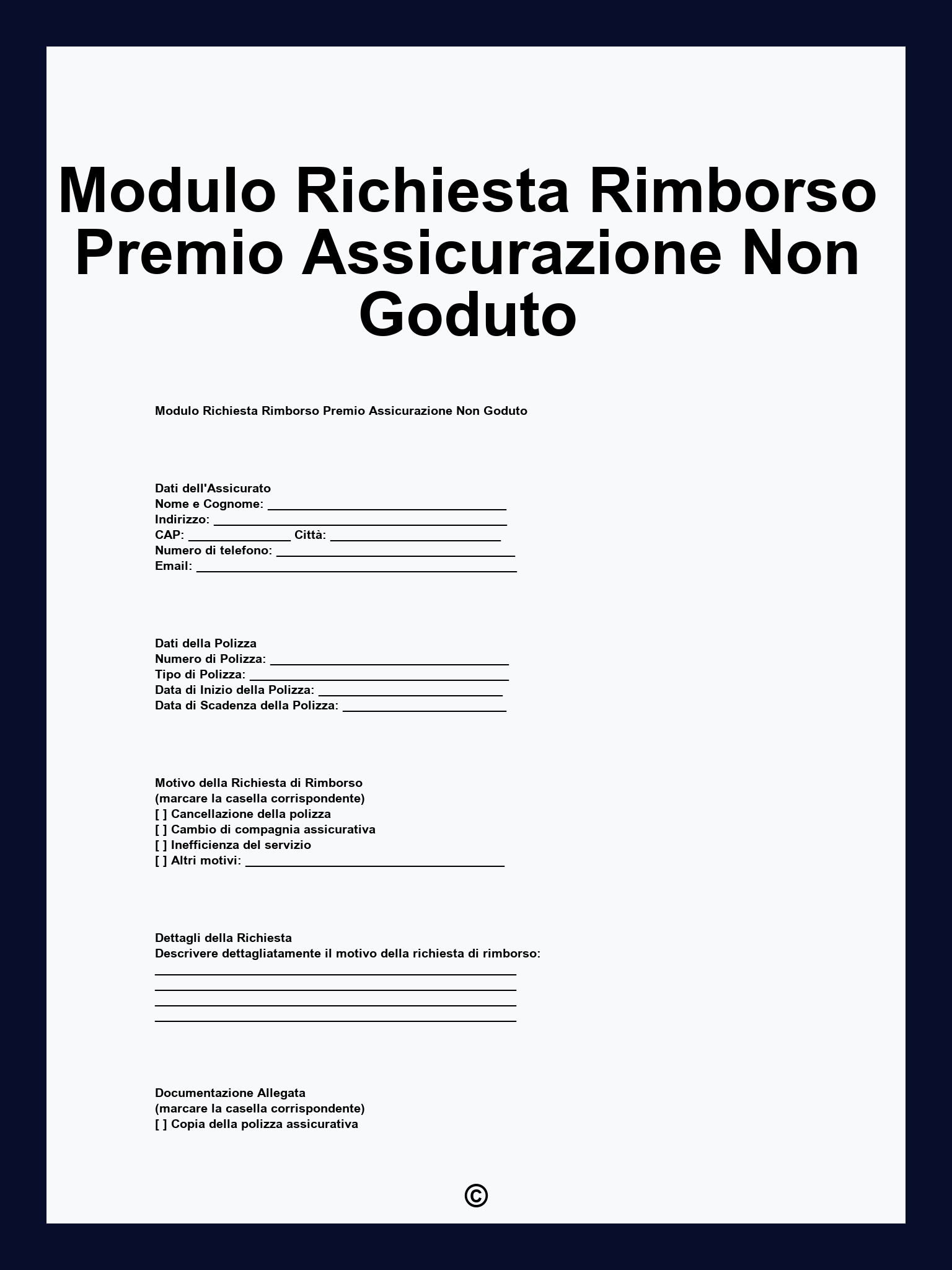 Modulo Richiesta Rimborso Premio Assicurazione Non Goduto