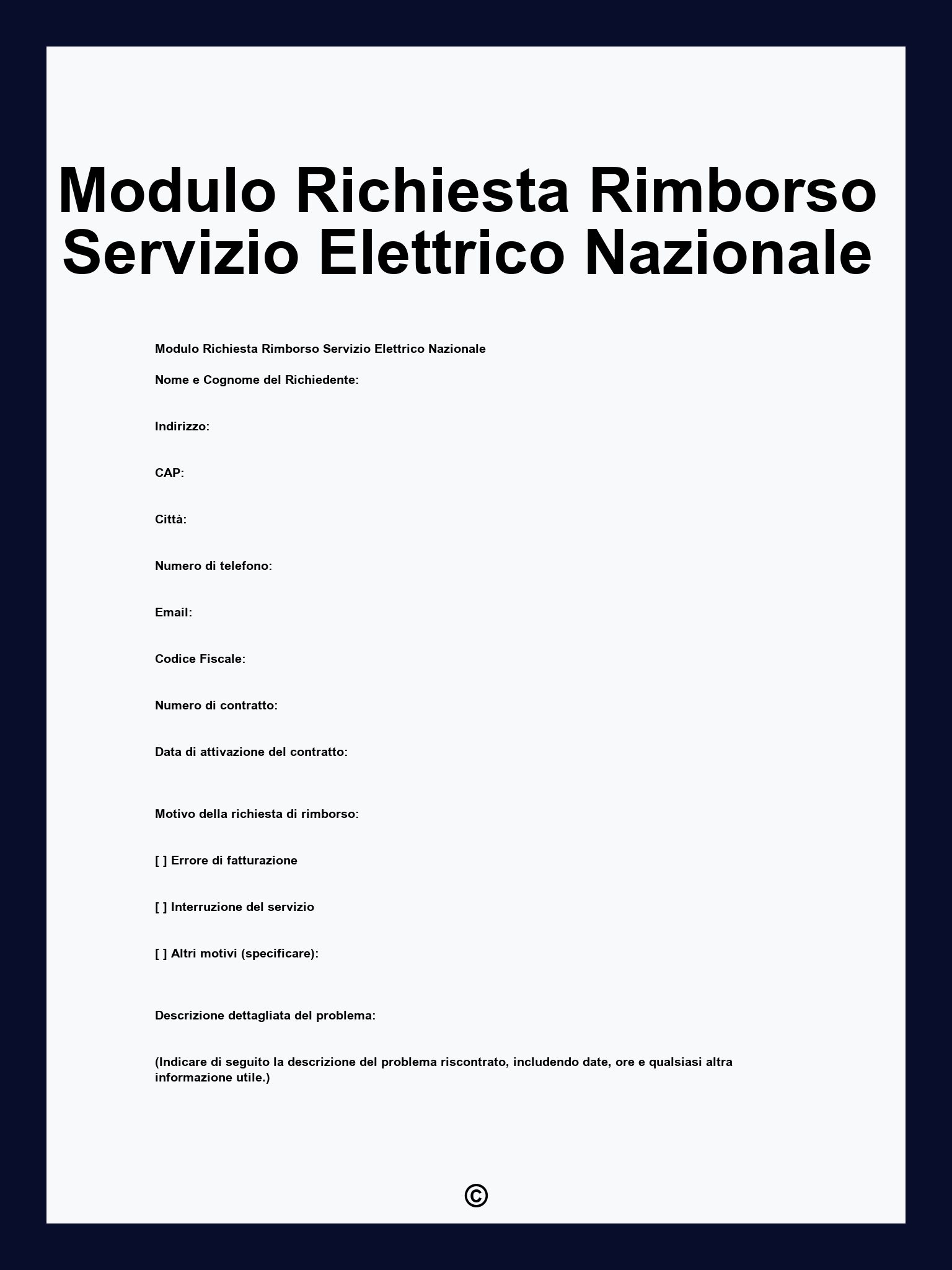 Modulo Richiesta Rimborso Servizio Elettrico Nazionale