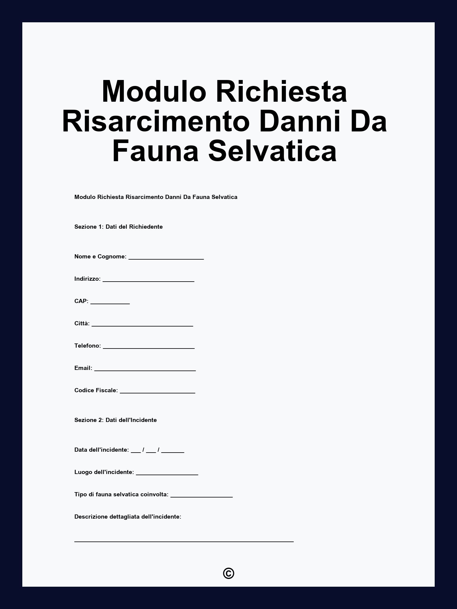 Modulo Richiesta Risarcimento Danni Da Fauna Selvatica
