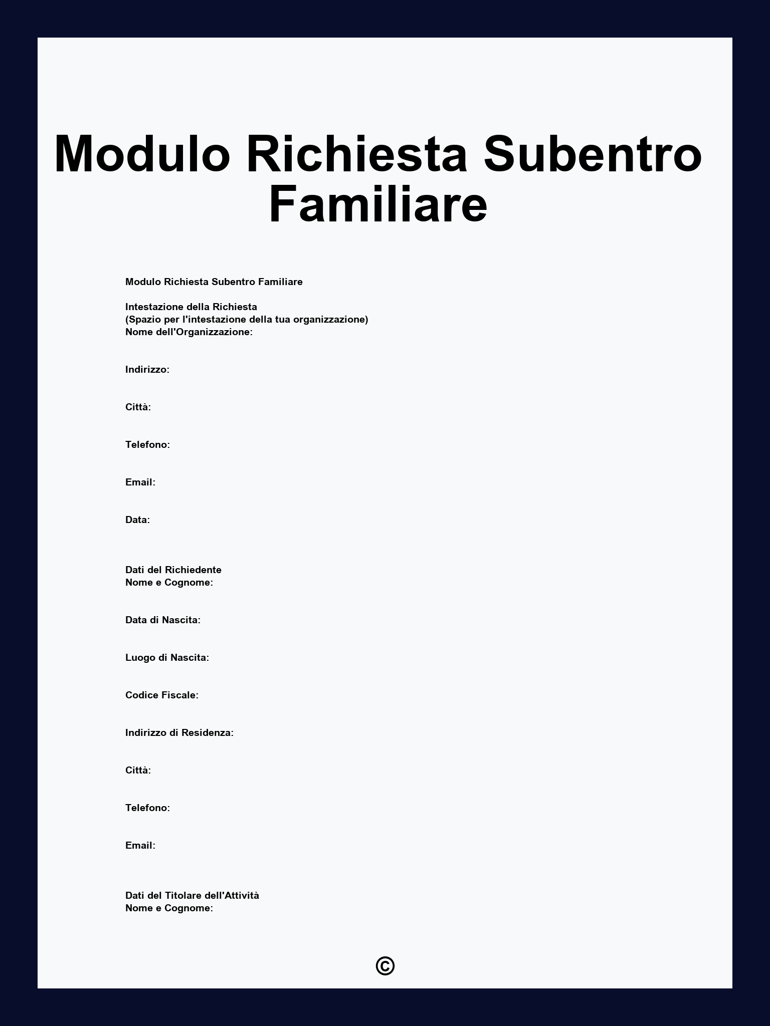 Modulo Richiesta Subentro Familiare