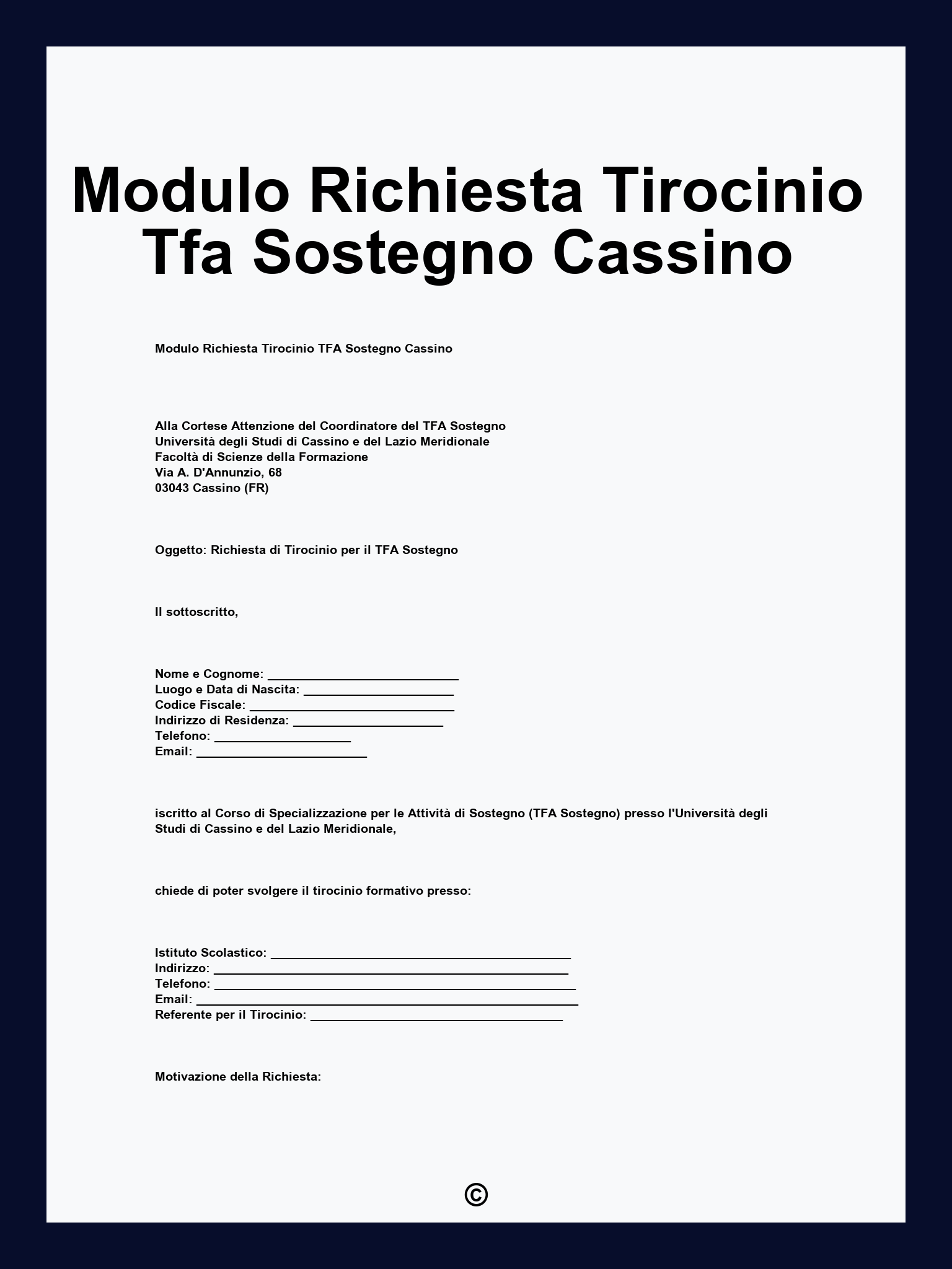 Modulo Richiesta Tirocinio Tfa Sostegno Cassino