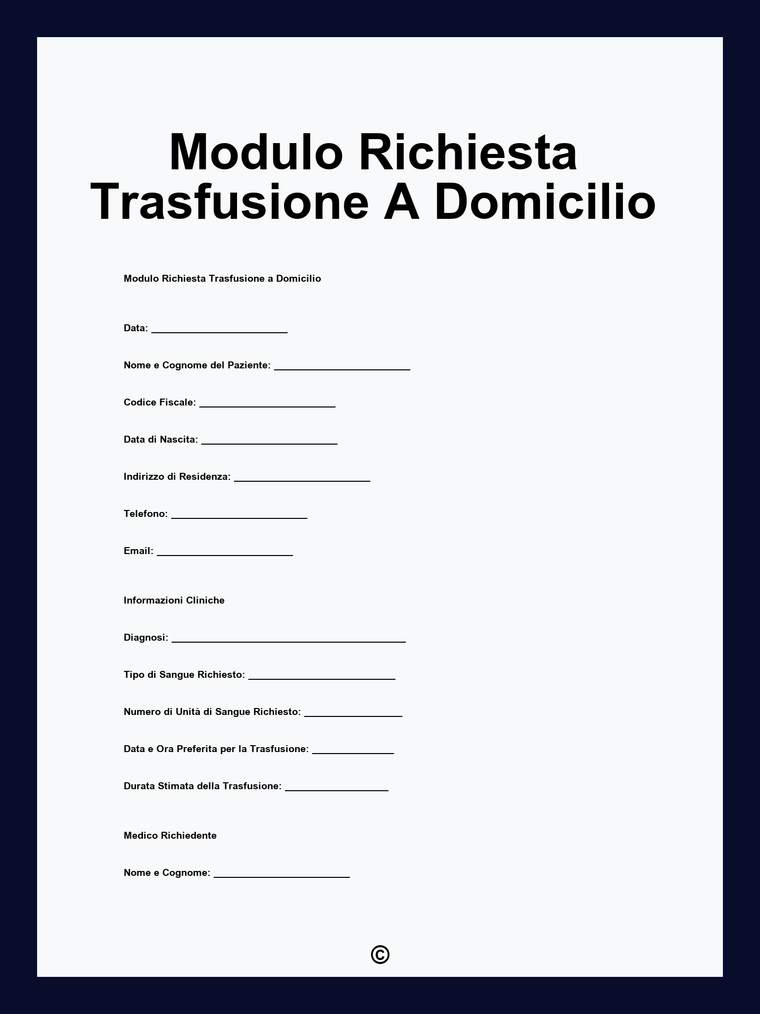 Modulo Richiesta Trasfusione A Domicilio