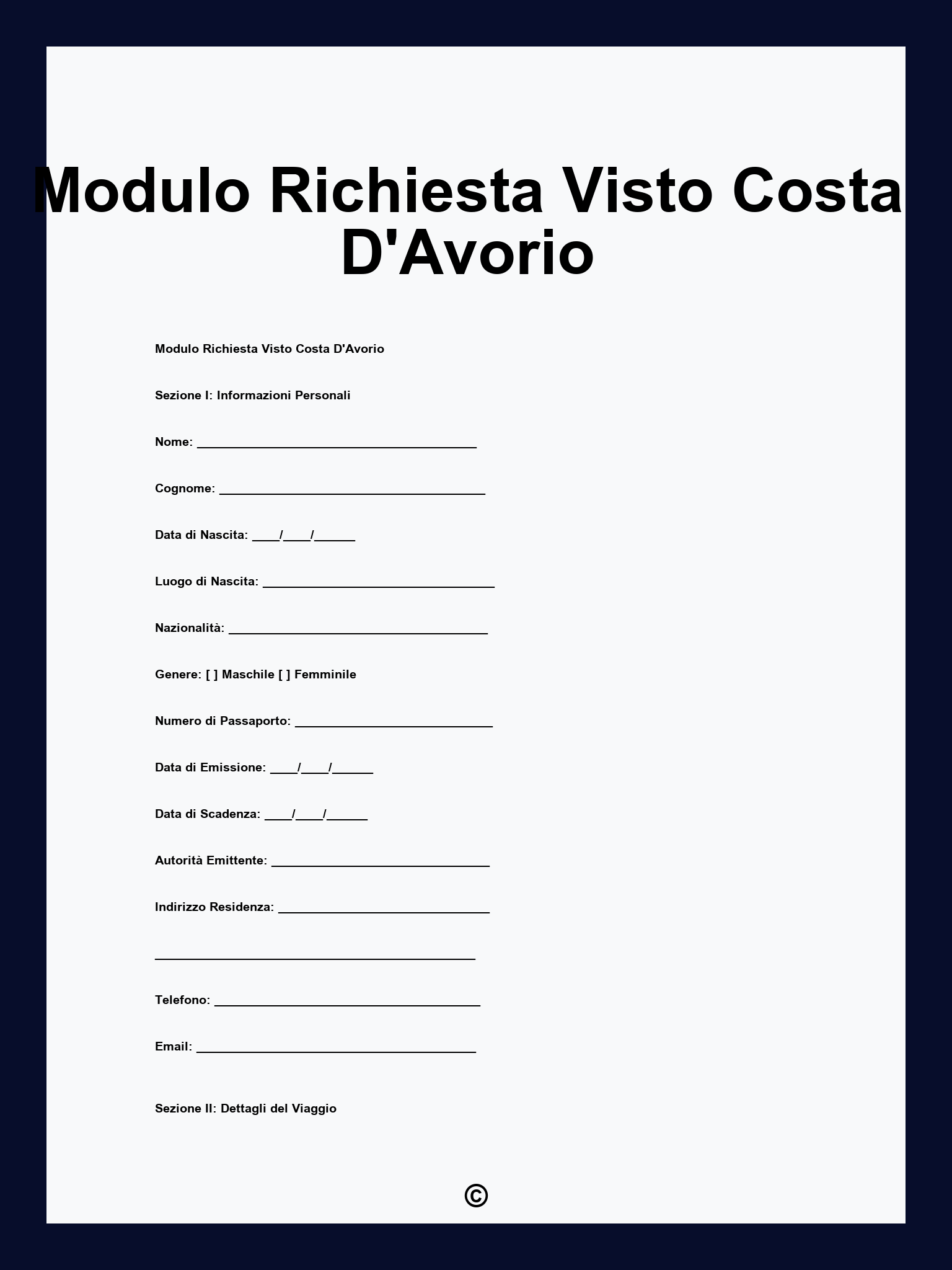 Modulo Richiesta Visto Costa D'Avorio