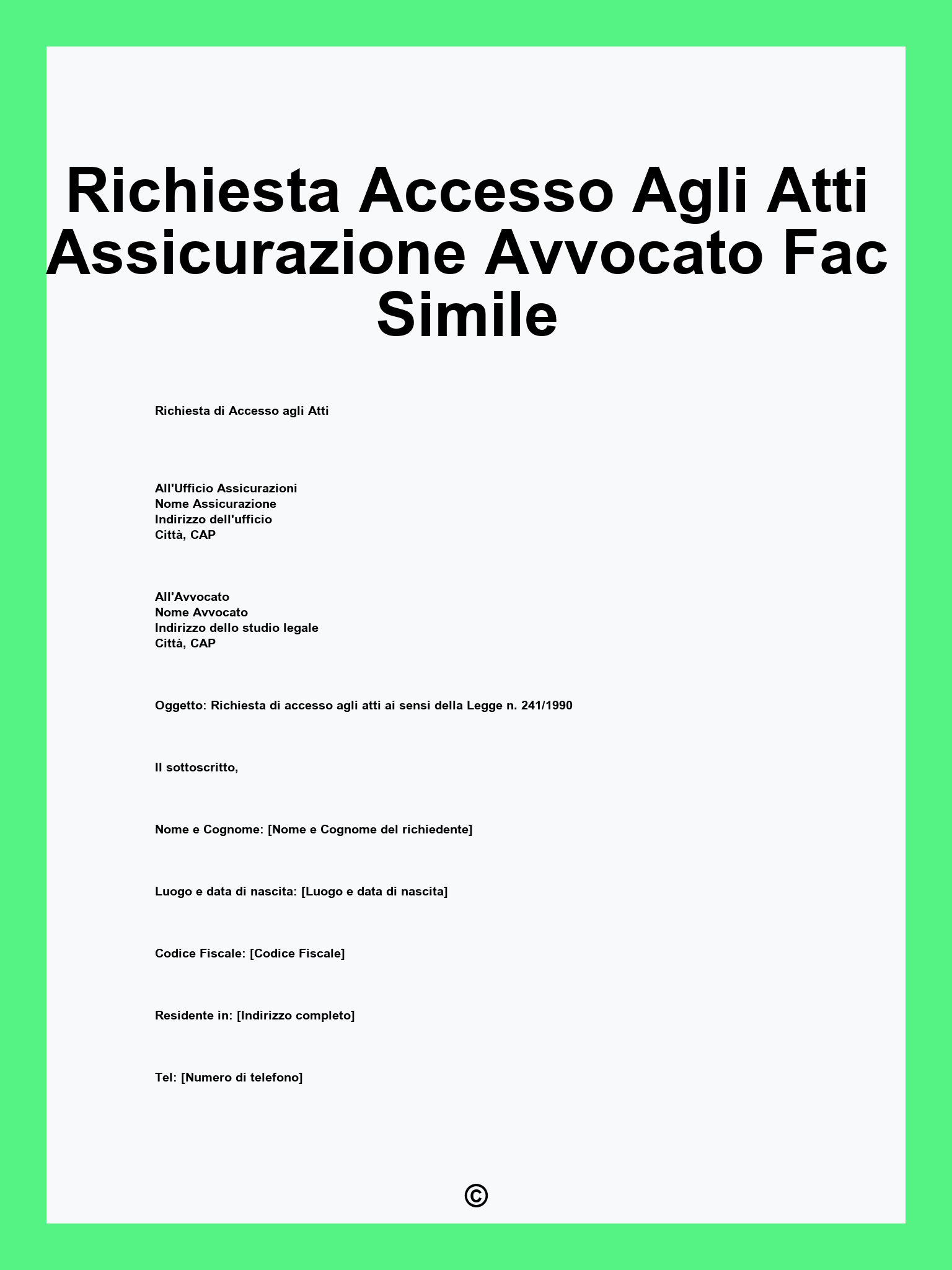 Richiesta Accesso Agli Atti Assicurazione Avvocato Fac Simile