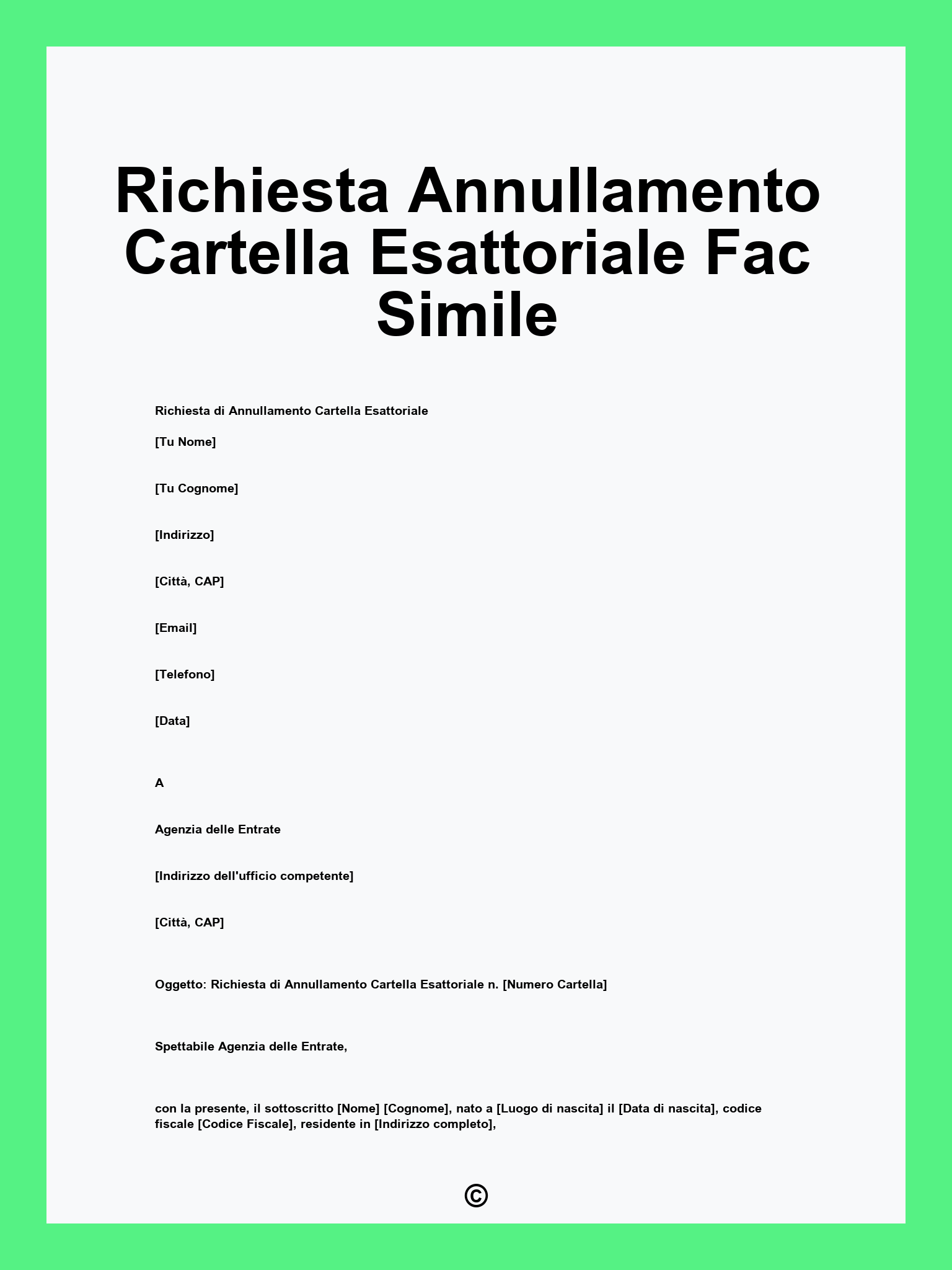 Richiesta Annullamento Cartella Esattoriale Fac Simile