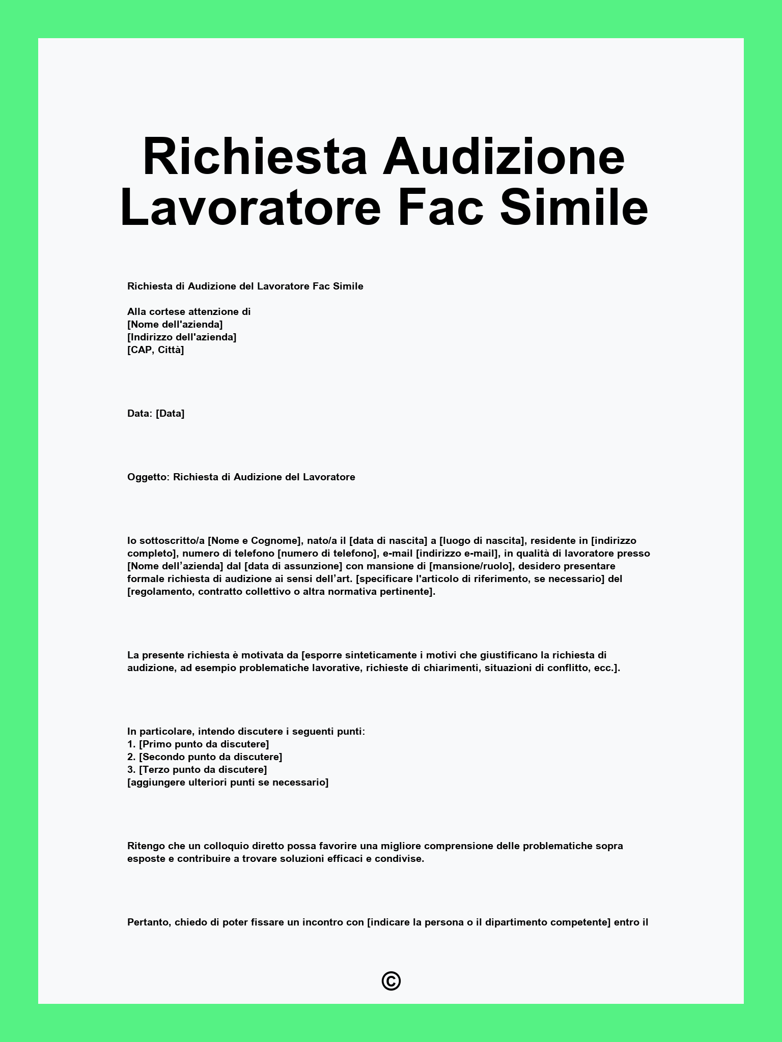 Richiesta Audizione Lavoratore Fac Simile