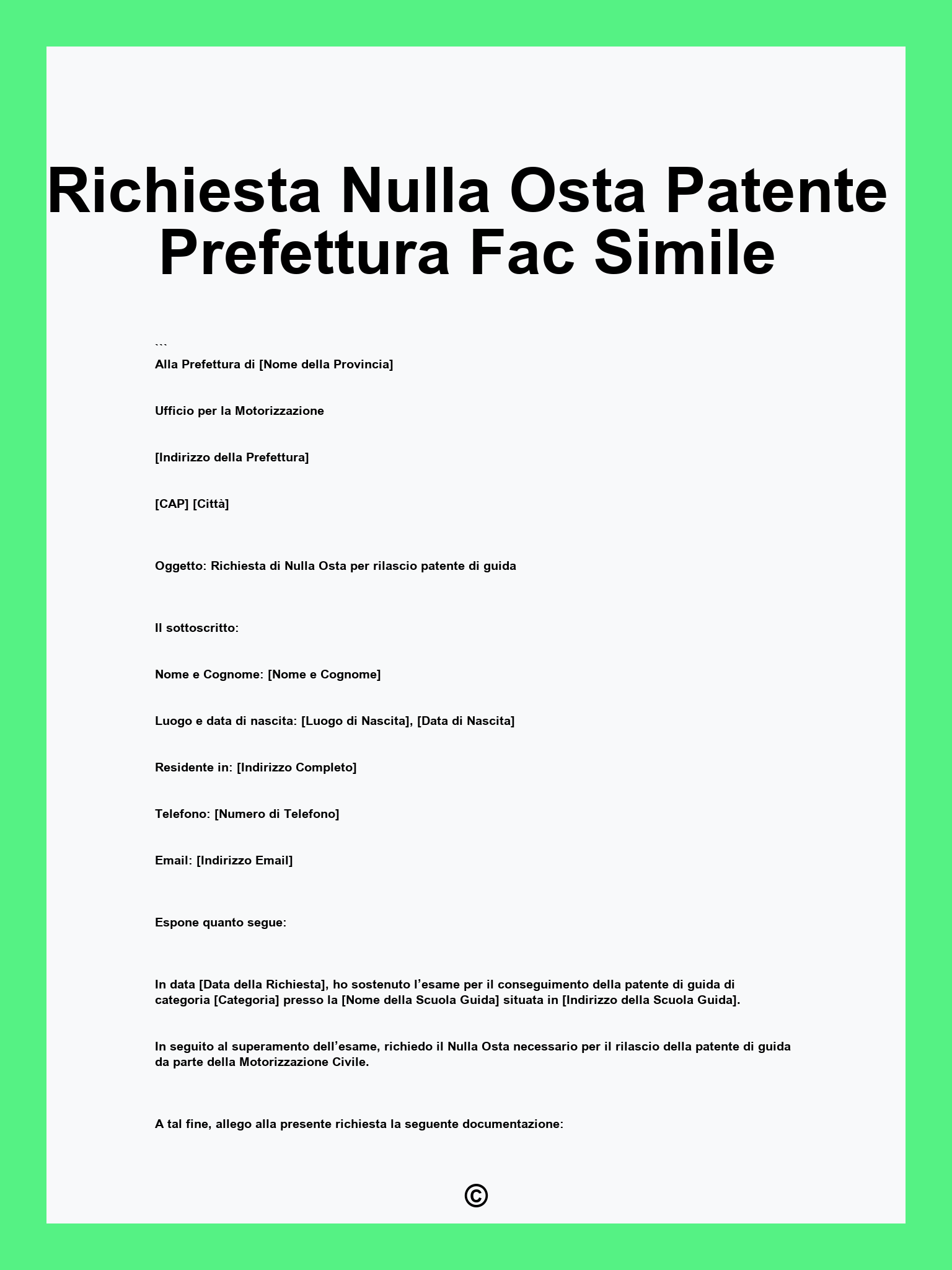 Richiesta Nulla Osta Patente Prefettura Fac Simile