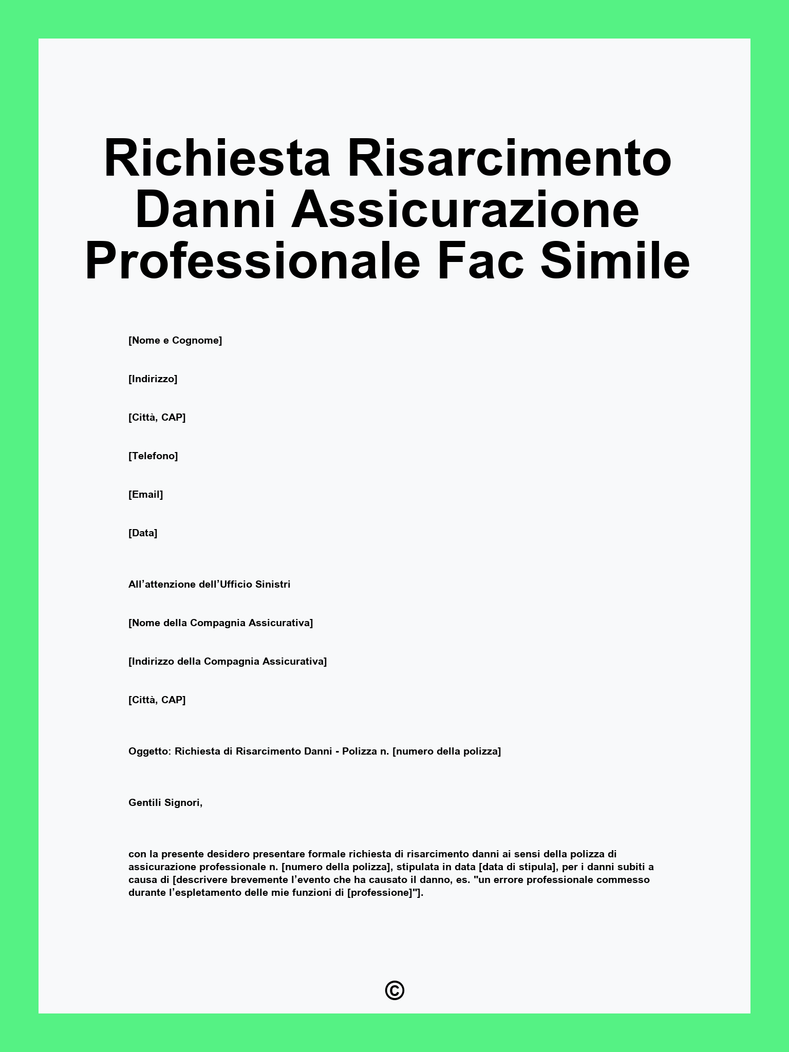 Richiesta Risarcimento Danni Assicurazione Professionale Fac Simile